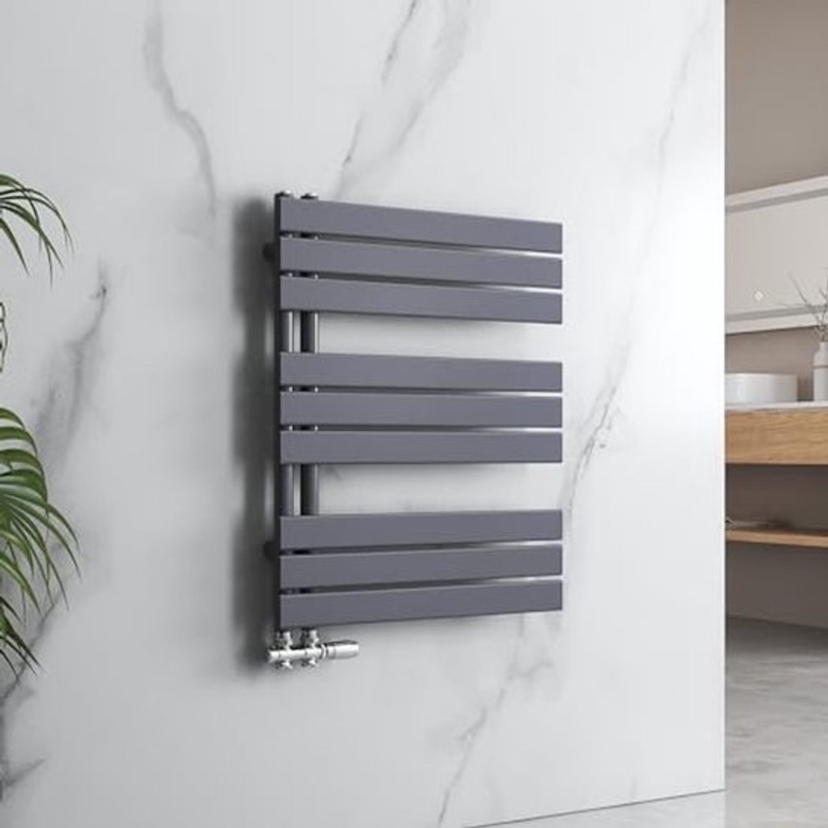 Badkamerradiator 762 x 600 mm - Handdoekverwarming in Antraciet - Paneel Radiator met Wateraansluiting, 479 W