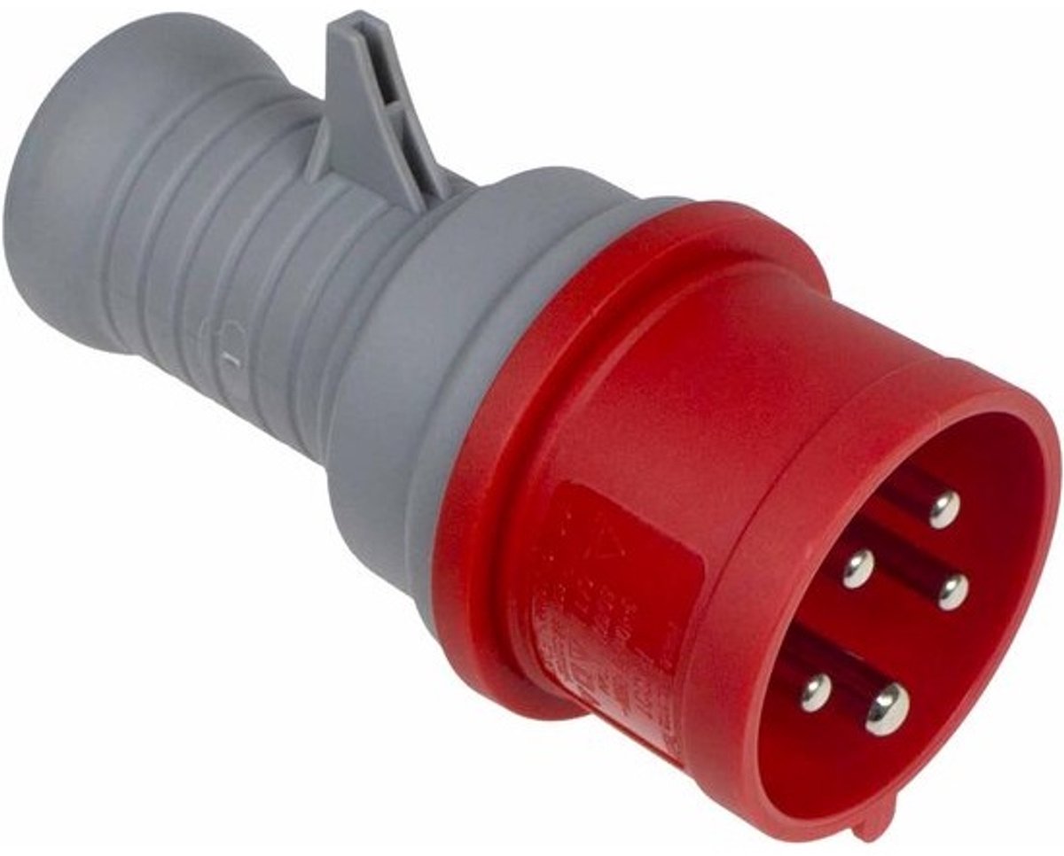 Teststekker CEE - Krachtstroom Adapter - Aansluitingen Controleren - Spatwaterdicht IP44 - 400V 16A 5-Polig - Rood