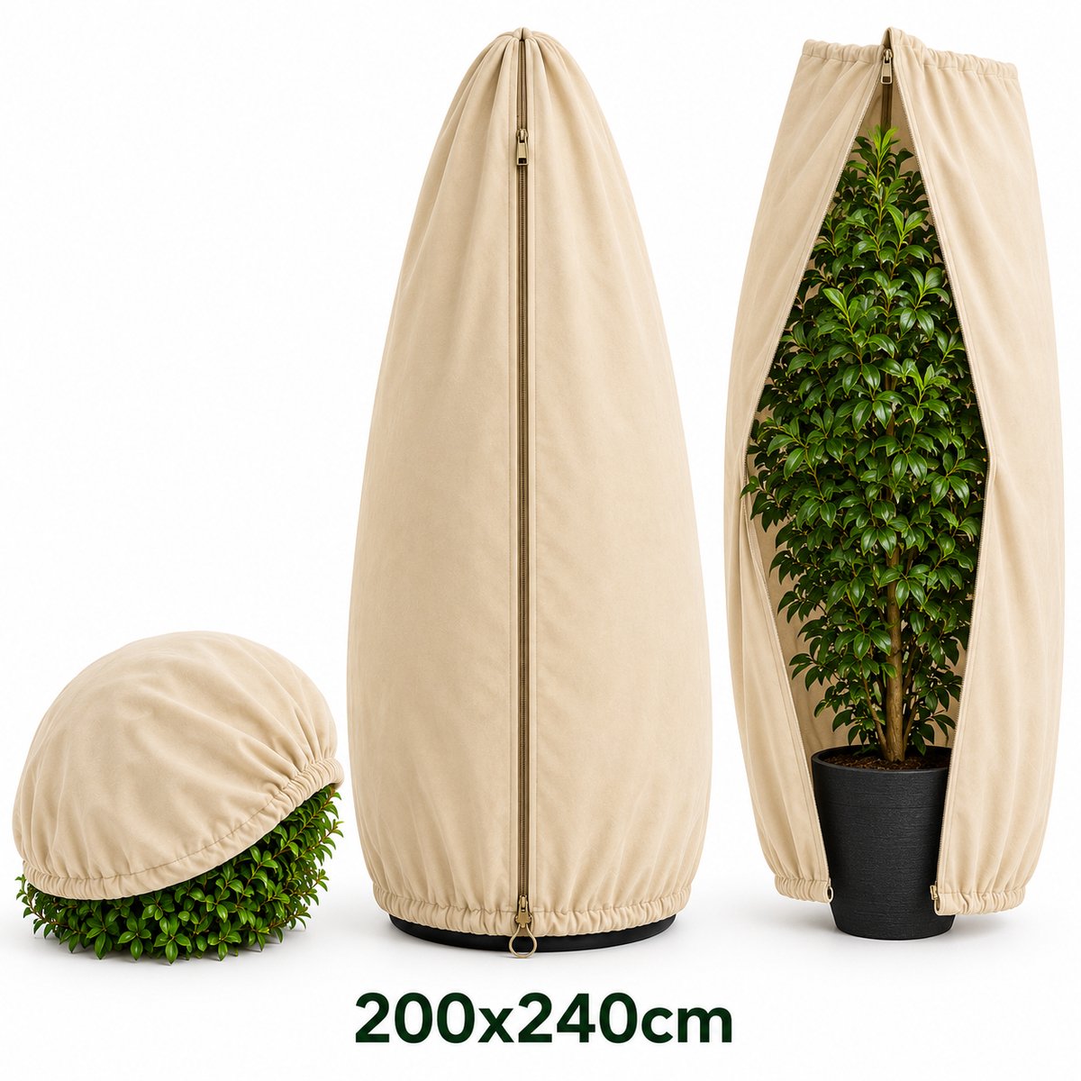 Plantenhoes - Plantbescherming – Vliesdoek tegen vorst - Antivries - Vorstbescherming plant - UV bescherming - Met Rits en Aantrekkoord - 200x240 cm