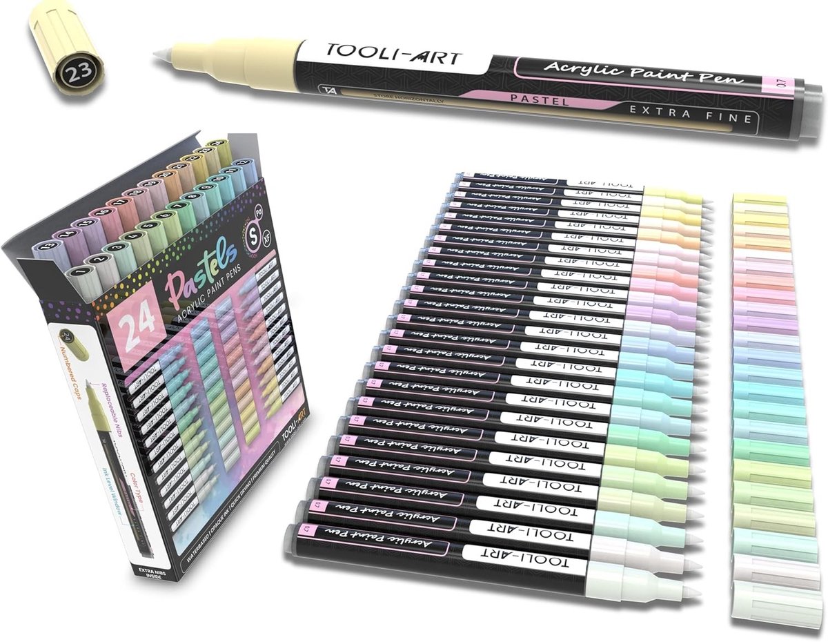Glazen kiezelstenen - Acrylstiften set - 24-delig - Ondoorzichtig, sneldrogend, op waterbasis - Creatief gebruik op diverse oppervlakken