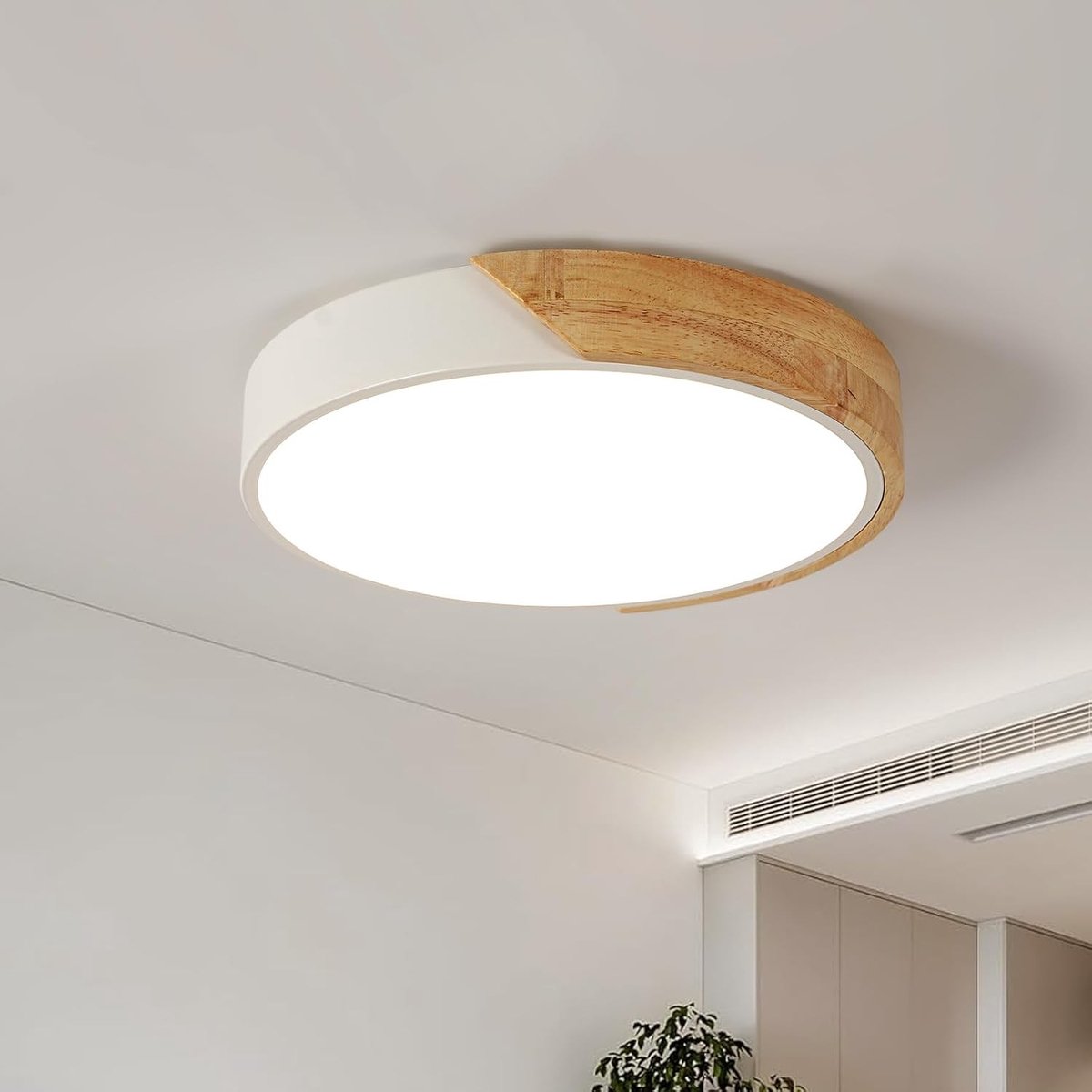 Ronde LED Plafondlamp van Hout 30 W met 3400 Lumen en Neutraal Wit Licht voor Woonkamer, Slaapkamer, Keuken en Gang, Diameter 30 cm