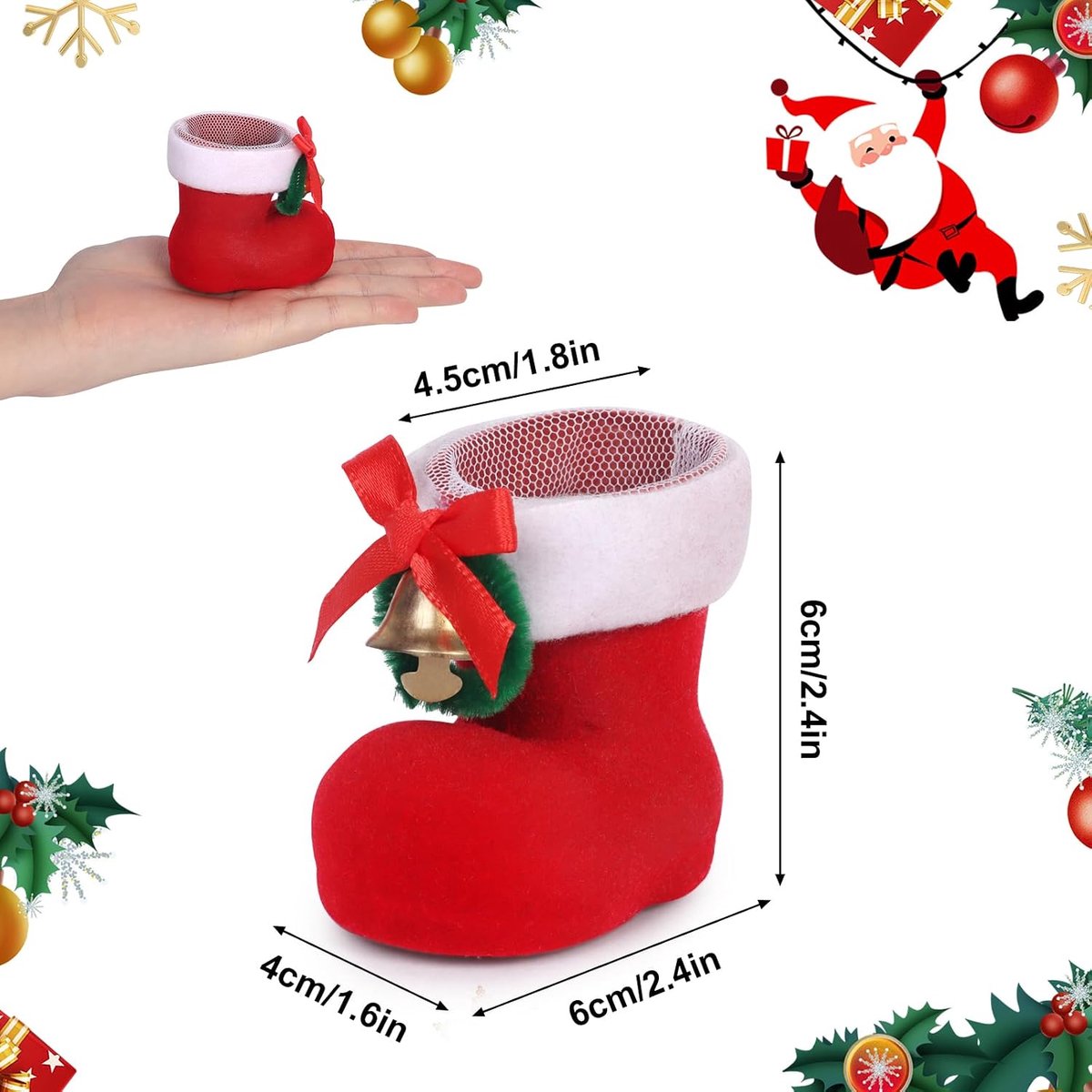4 stuks Kerst Snoep Laarzen Mini Tote Bag Xmas Crackers Kerst Gunst Tassen Mini Kerst Mand Open haard Kousen Chocolade Rood Student Kerst Schoenen VLOKKING