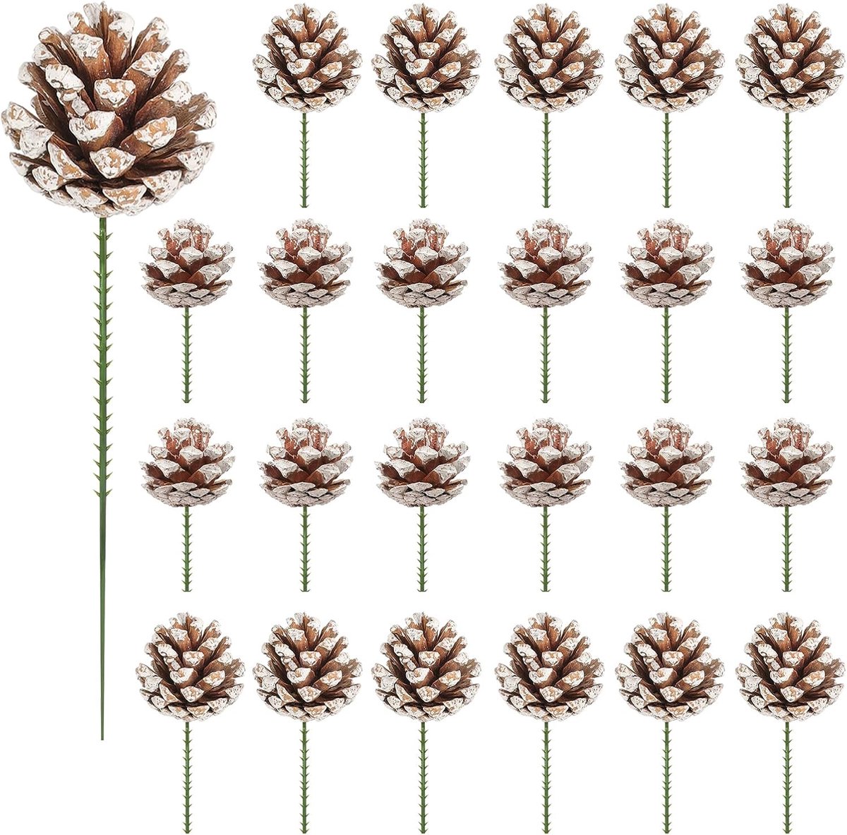 24 stuks dennen kegels met stengels, 2 maten, natuurlijke sneeuw dennen kegels voor kerstboom ambachten, geschenken, Thanksgiving, herfst, Kerstmis Home Decor