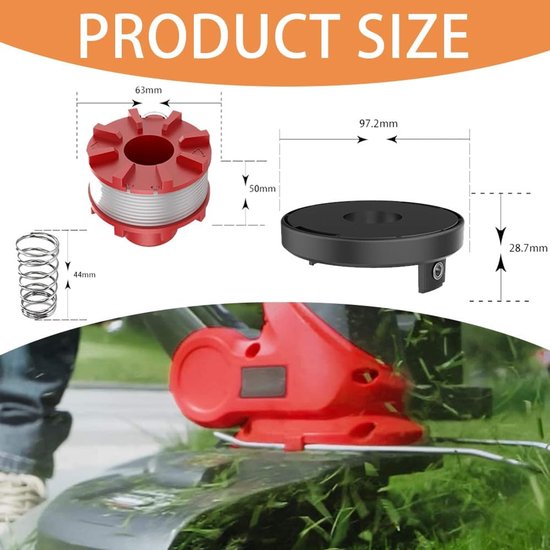 Spoelen, 1 spoelbedeksel en 1 veer, compatibel met Einhell GE-CT 36/30 Li, grastrimmerspoel, lengte 8 meter, diameter 2 mm, nylonspoel — afbeelding 5
