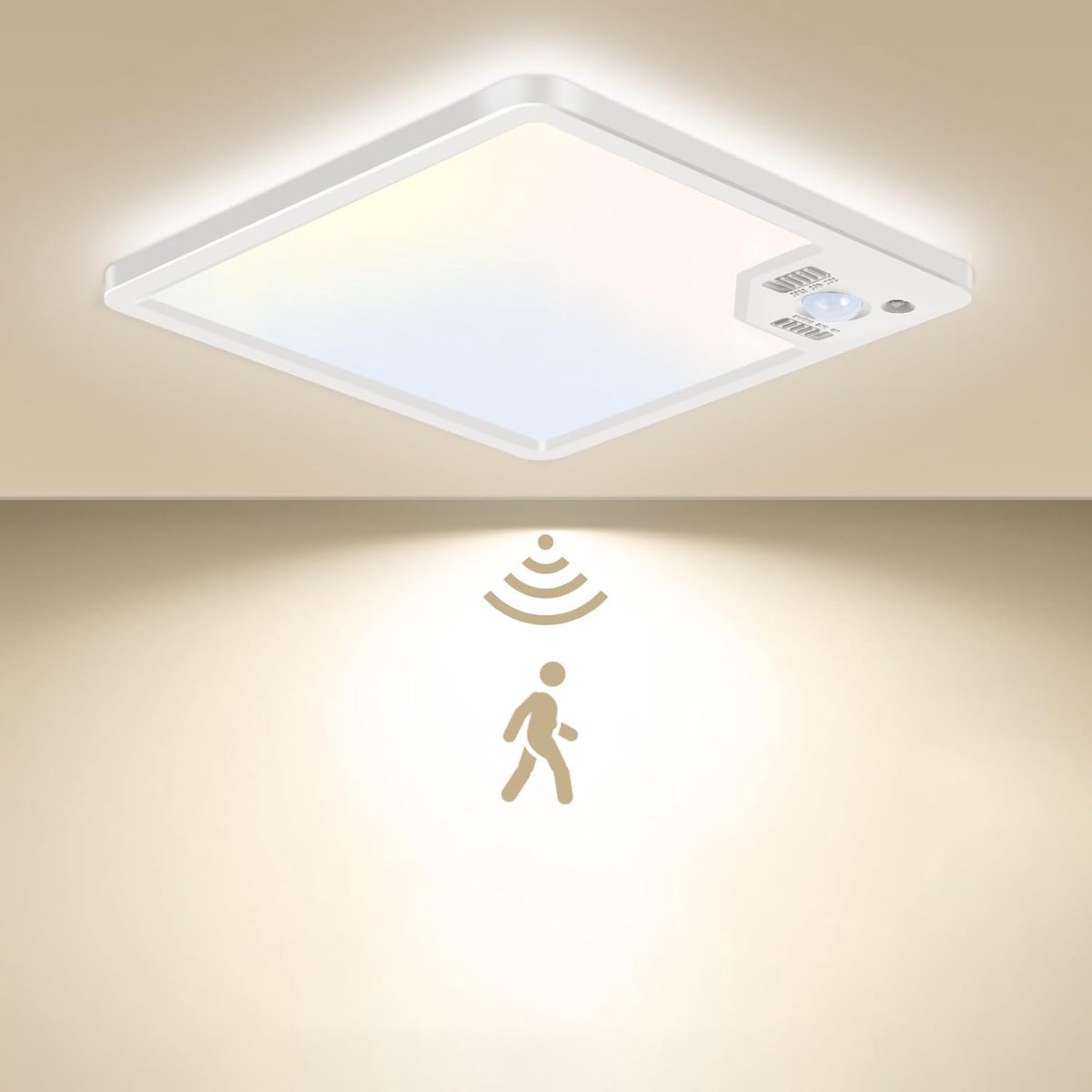Slochi Led-plafondlamp met bewegingsmelder, 16 W, platte plafondlamp, bewegingssensor voor binnen, 3000 K/4000 K/6500 K, sensor, hallampen voor hal, trap, garage, kelder, balkon, keuken, badkamer