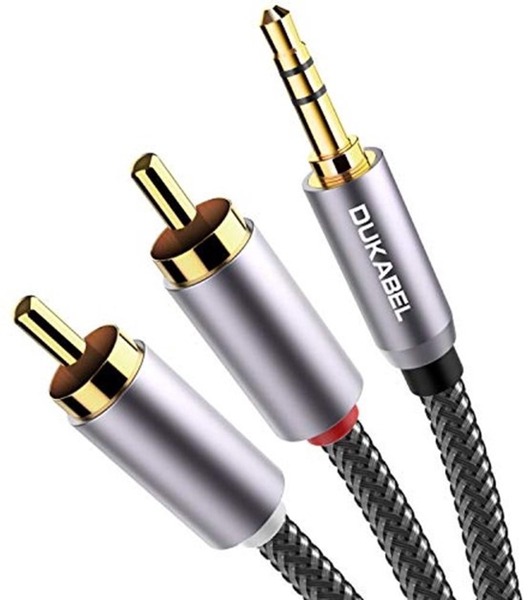 3,5 mm Jack naar 2 RCA-kabel - HiFi Audio Aux-kabel 5m met Nylon Mantel en Vergulde Contacten