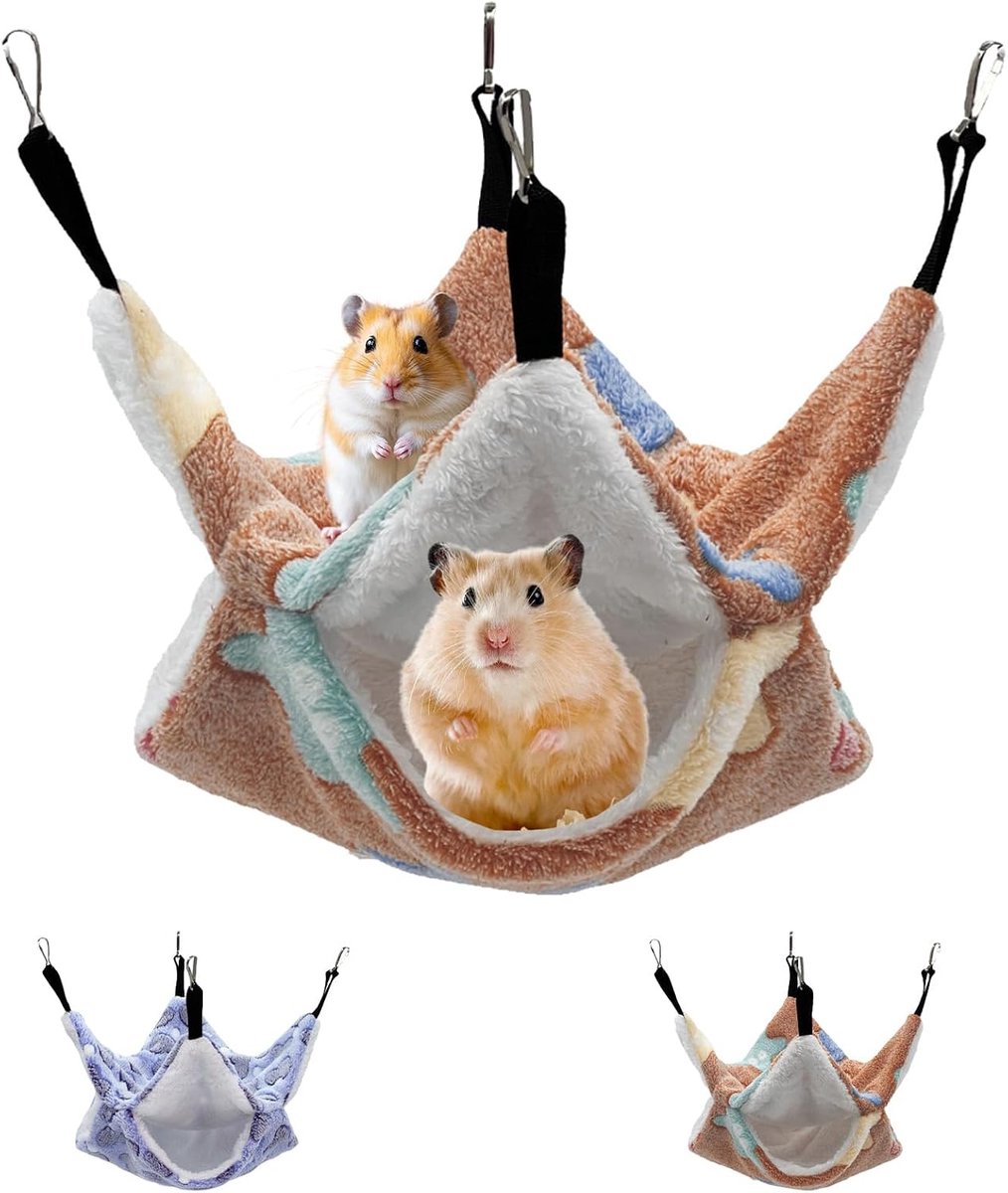 Modieuze warme hangmat voor kleine dieren met nestfunctie, ademend hangbed voor hamsters, cavia's en knaagdieren, kooiaccessoire voor rustplaats en slaapholte (koffie)