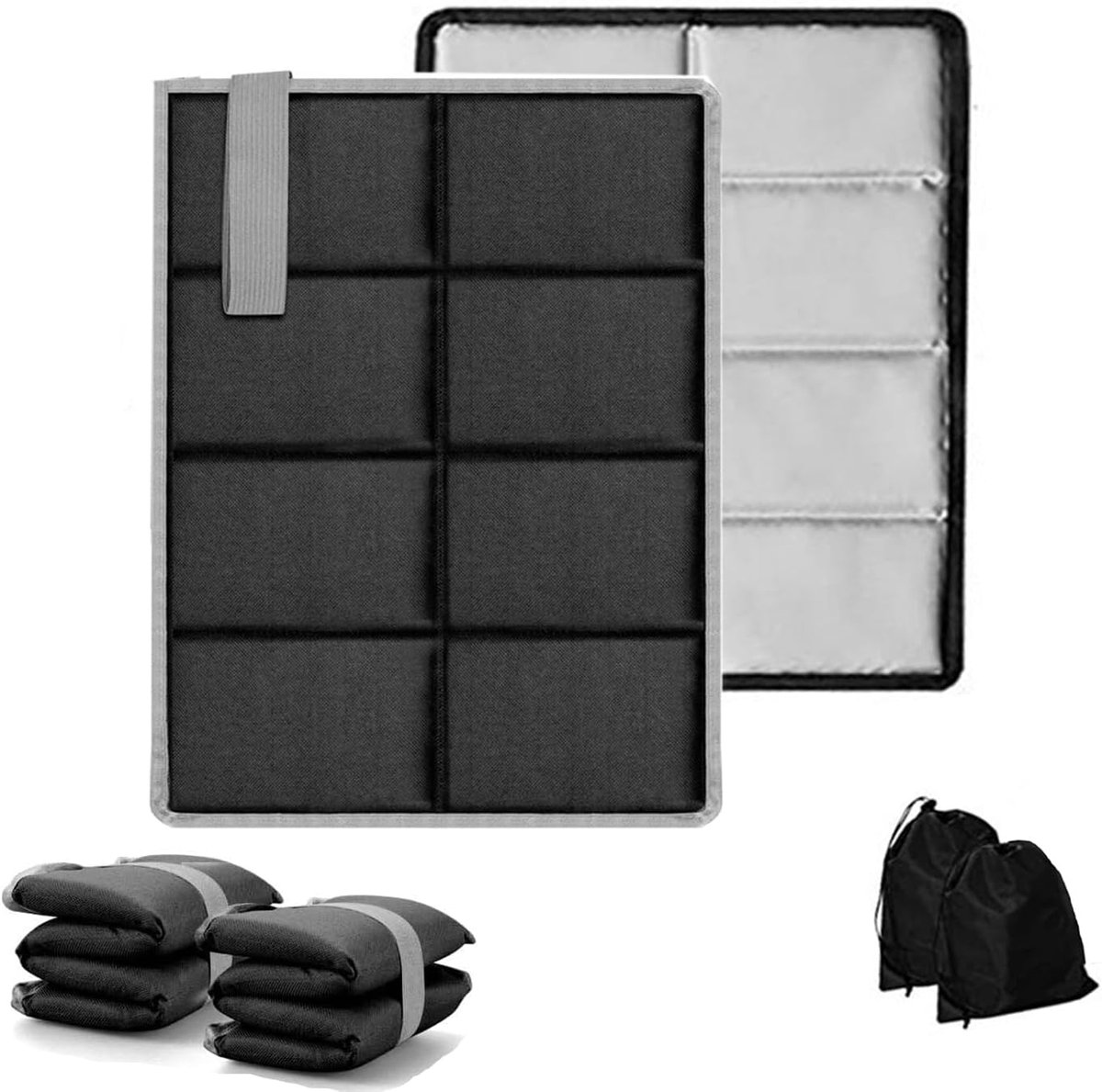 Zitting, 2-delig, opvouwbaar, zitkussen, opvouwbaar, thermische mat, voor wandelen, tuin, strand, camping (zwart)