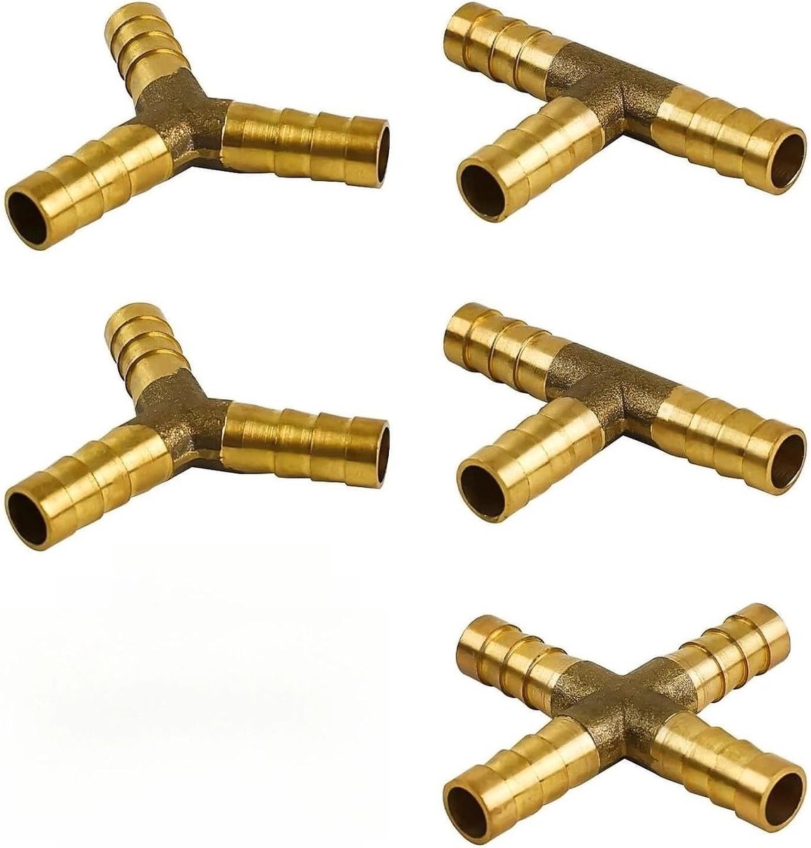 5 stuks T-Y-X brandstofslangadapters van massief koper, 8 mm verdikte slangverbinders voor benzine, water, persluchtverdeler en toevoerleidingen