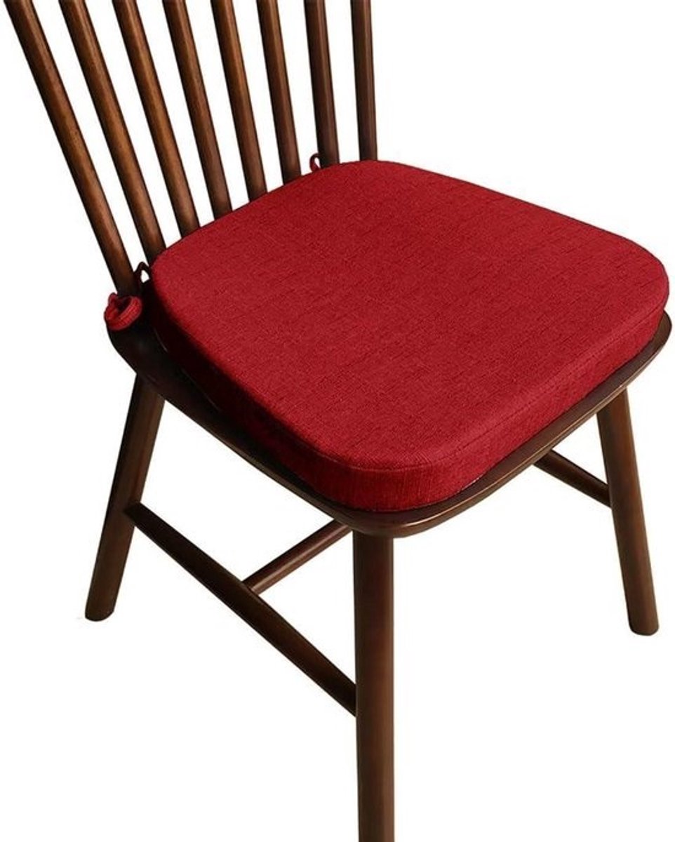Stoelkussens 2 stuks - Zitkussens met banden - Comfortabel zitten - Antislip met banden - 40x38x33 cm - Bourgondisch Rood