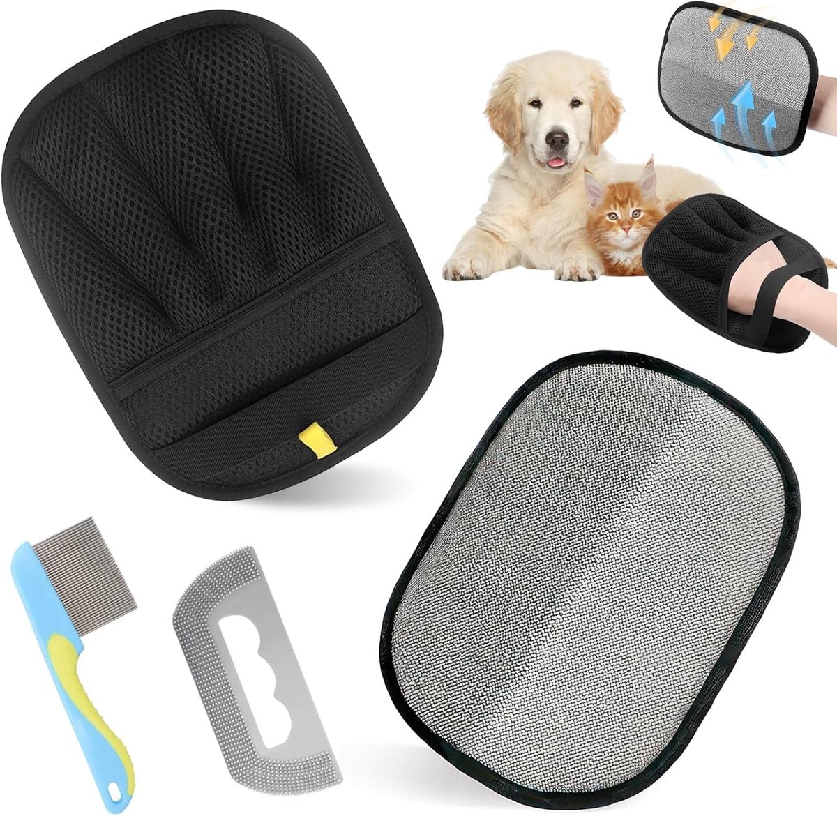 Dierenhaarverwijderingshandschoen voor honden en katten, 2 stuks, antistatische ontharingshandschoen voor het verwijderen van dierenharen, vachtmagneet, handschoenen, dubbelzijdig, voor bank