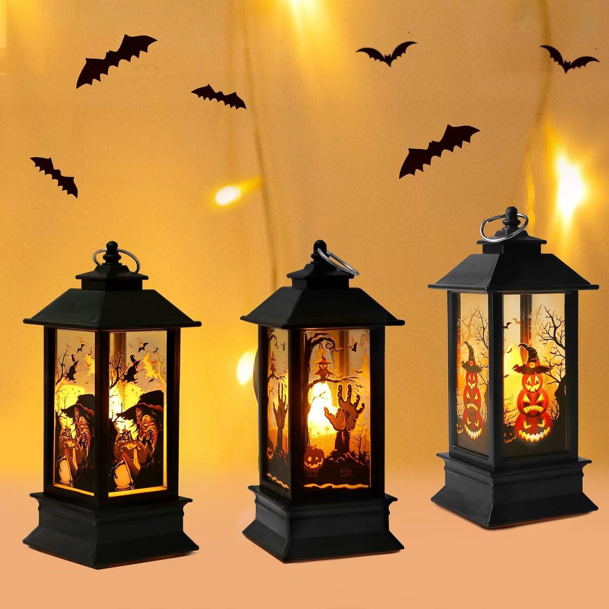 3 stuks Halloween kaarslichtlantaarns LED-lantaarns heks pompoenlamp tuinlampen hangende lantaarns tuindecoraties feestrekwisieten binnen buiten