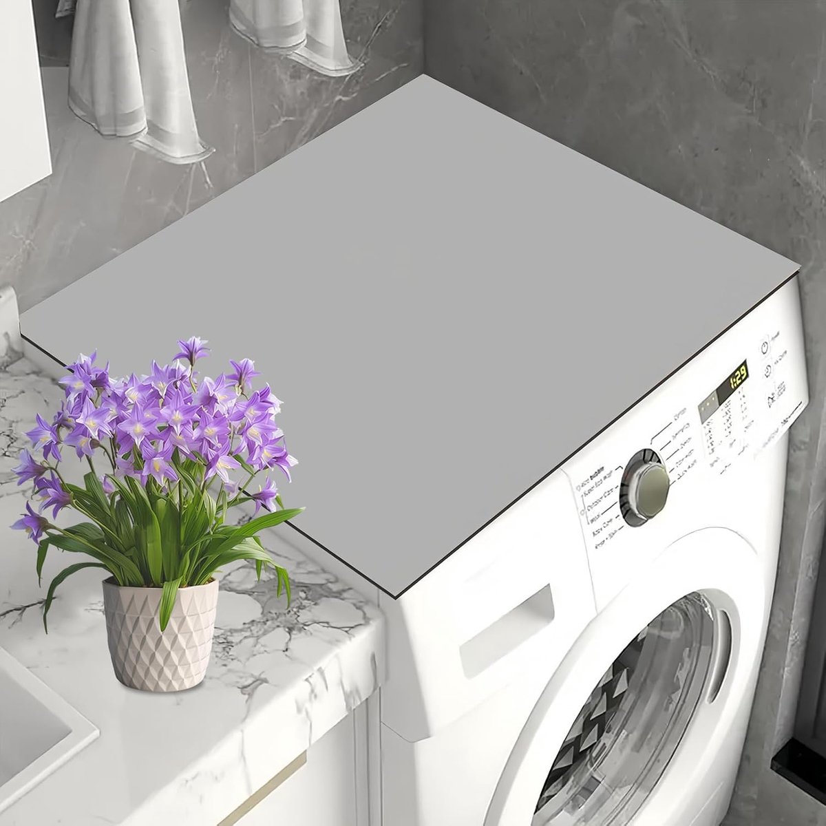 Wasmachine-onderlegger, 60 x 60 cm, wasmachineafdekking, antislip, universele wasmachineafdekking, op maat te snijden, grijs, voor wasmachine, droger, badkamer, keuken