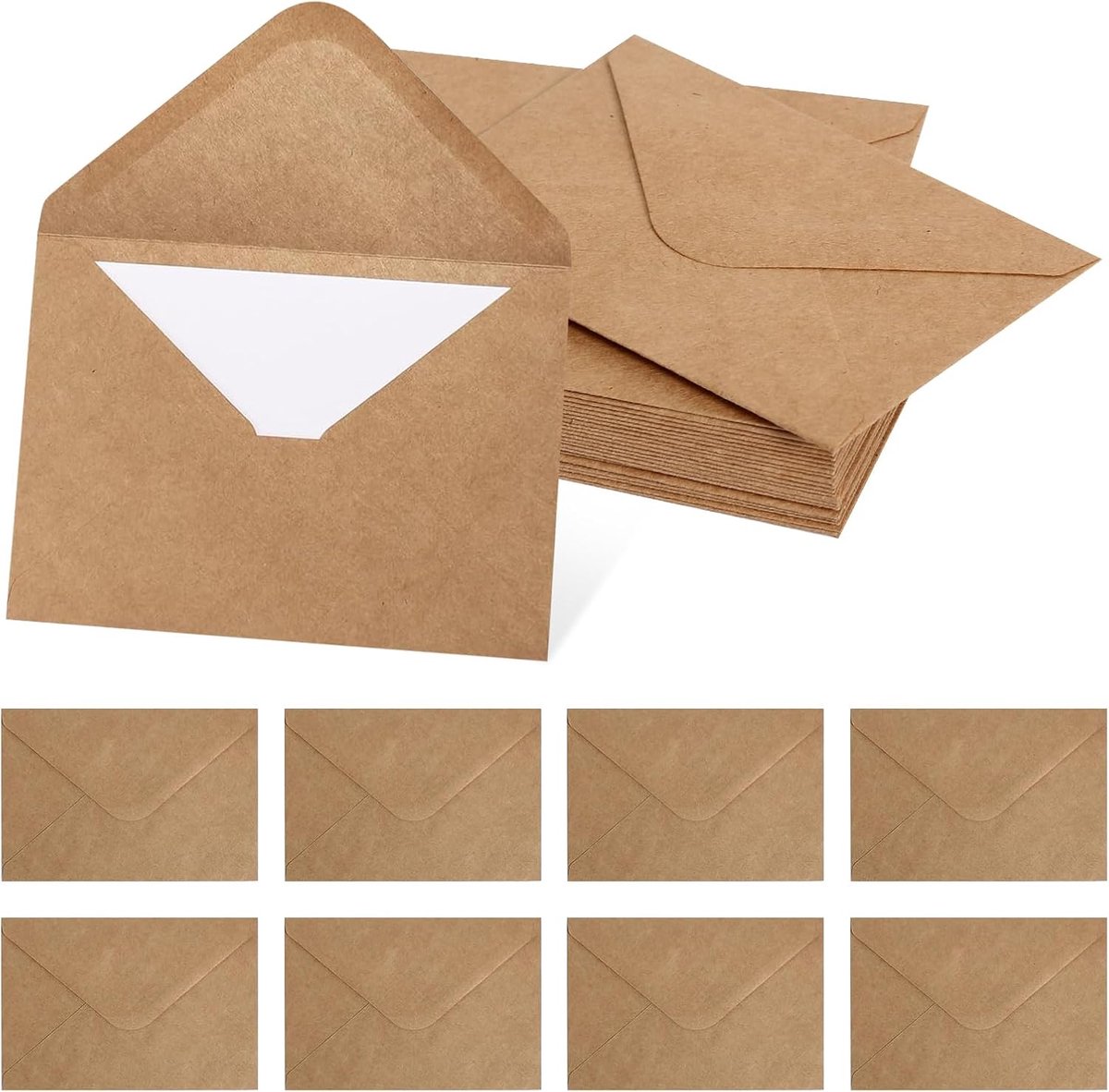 100 stuks enveloppen bruin met 100 vellen blanco papieren kaarten