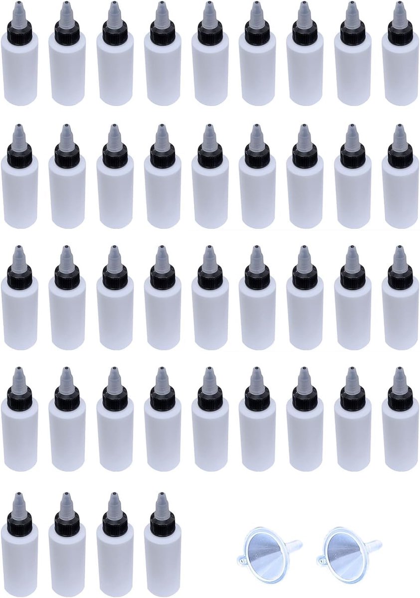 Wolf 40 stuks HDPE Dunne Tip Lab Wetenschap Druppelflesjes Lege Squeeze Druppelflesjes + 2x Mini Trechter Set (60ML (2oz))