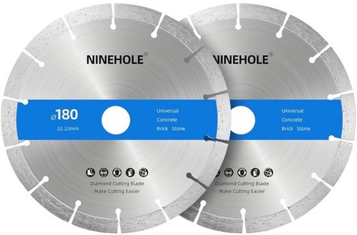 Diamantdoorslijpschijf 180mm - Set van 2 voor Beton, Baksteen, Graniet en Natuursteen