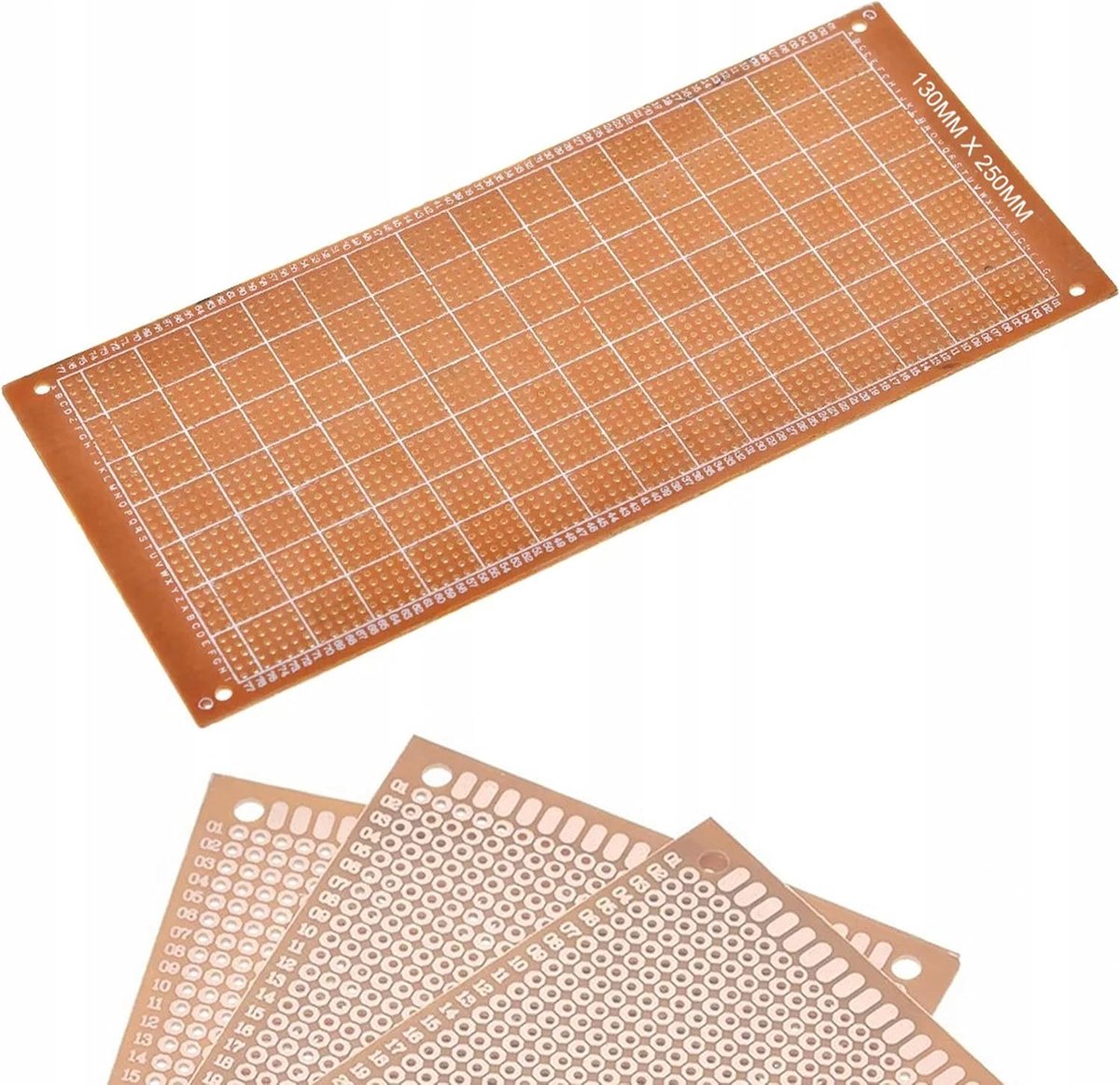 Universele prototypebord, eenzijdig 130 x 250 mm, THT-montage, 2,54 mm raster, ideaal voor elektronica, prototype-printplaten