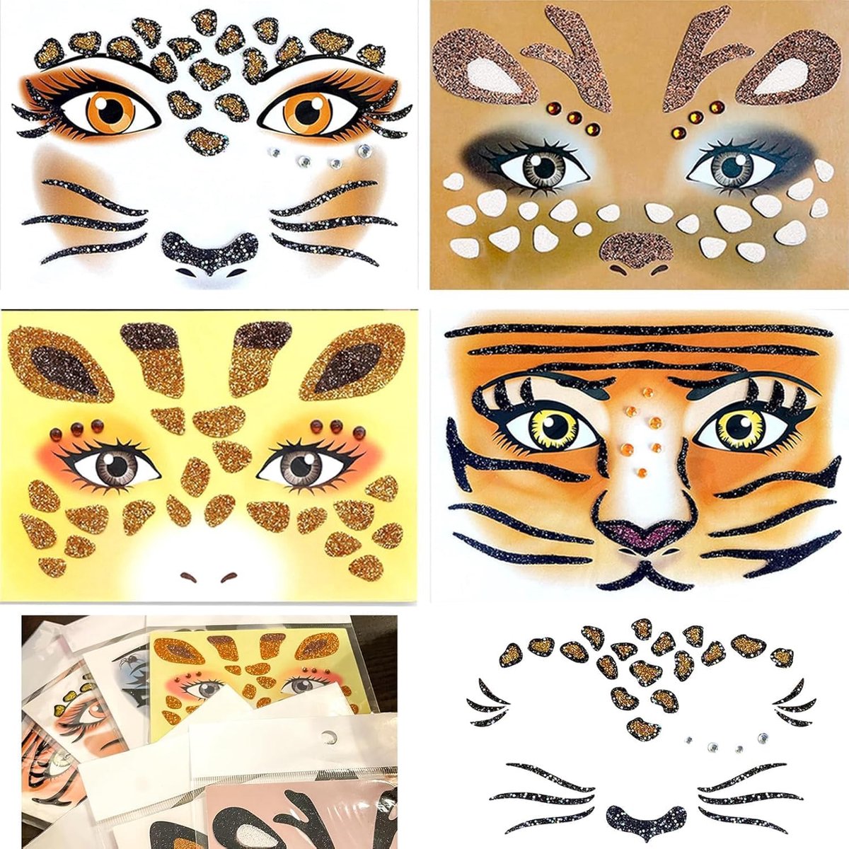 Tijdelijke Gezichtstatoeage, Luipaard, Hert, Giraffe Glitterstickers, Tijgergezichtstattoos Voor Carnaval, Dierenglittergezichtstattoos Voor Themafeesten En Mardi Gras Om Je Te Laten Opvallen