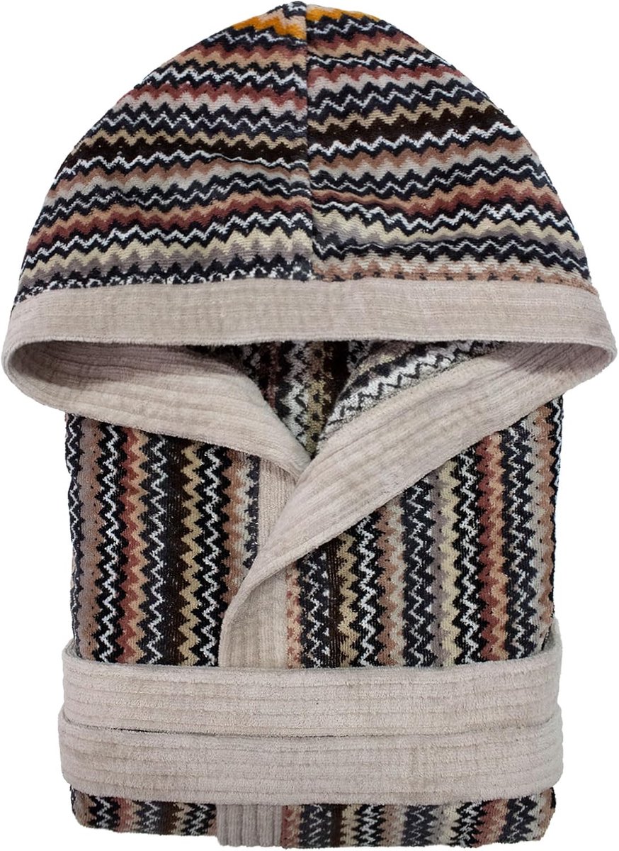 Badjas heren dames badstof velours chenille met capuchon Jacquard 7126