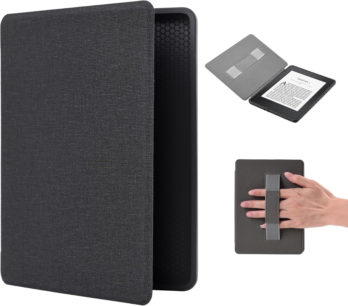 Hoes 11e generatie 2022, 6 inch Kindle Case Cover e-reader, lichte kindelhoezen met automatische slaap-/waakfunctie en polsband Smart Cover - zwart