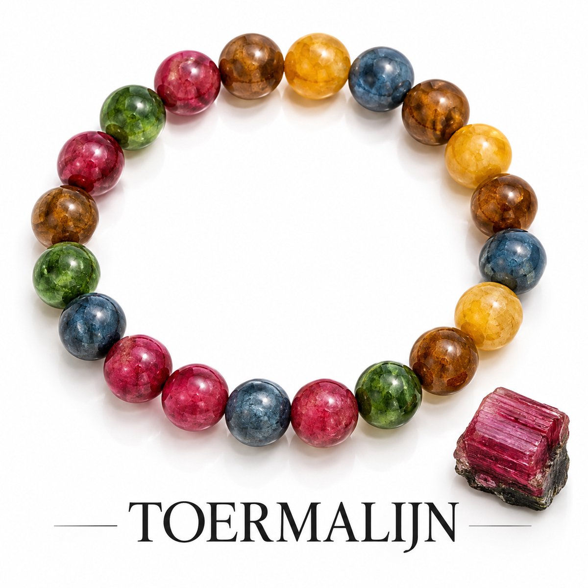 S4H® Gekleurde Toermalijn Armband – 8 mm Edelsteen Kralen – 18 cm – Multicolor – Premium Kwaliteit – Handgemaakt Unisex