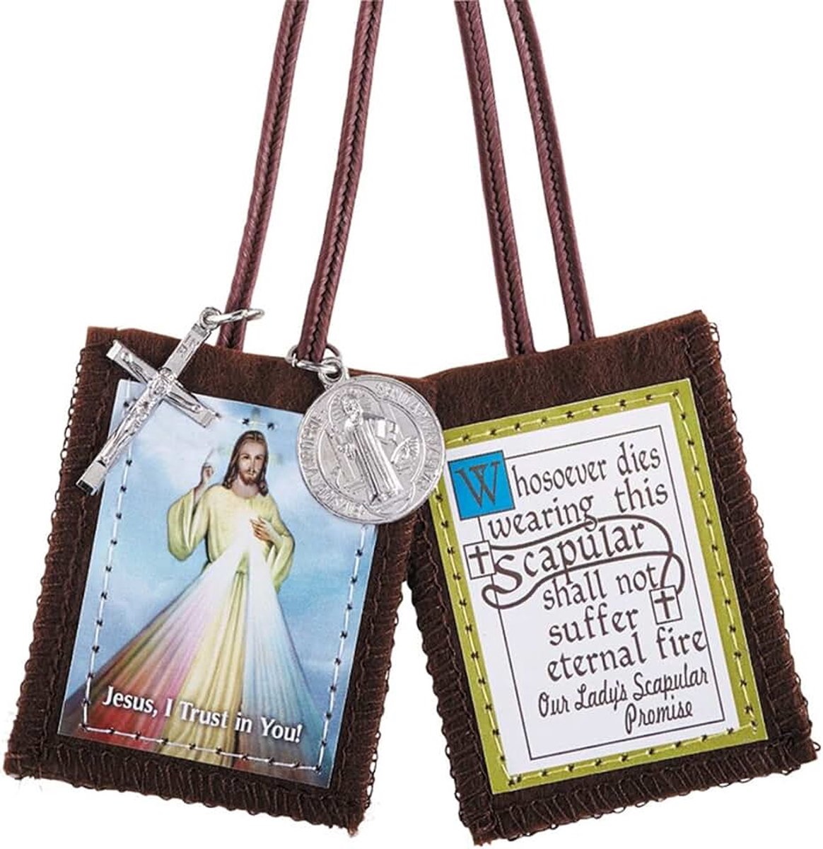 Katholieke Christelijke Goddelijke Barmhartigheid Jezus Christus Scapulier W/Medailles De Scapulaire Belofte van Onze Lieve Vrouw, niet van toepassing, Nvt