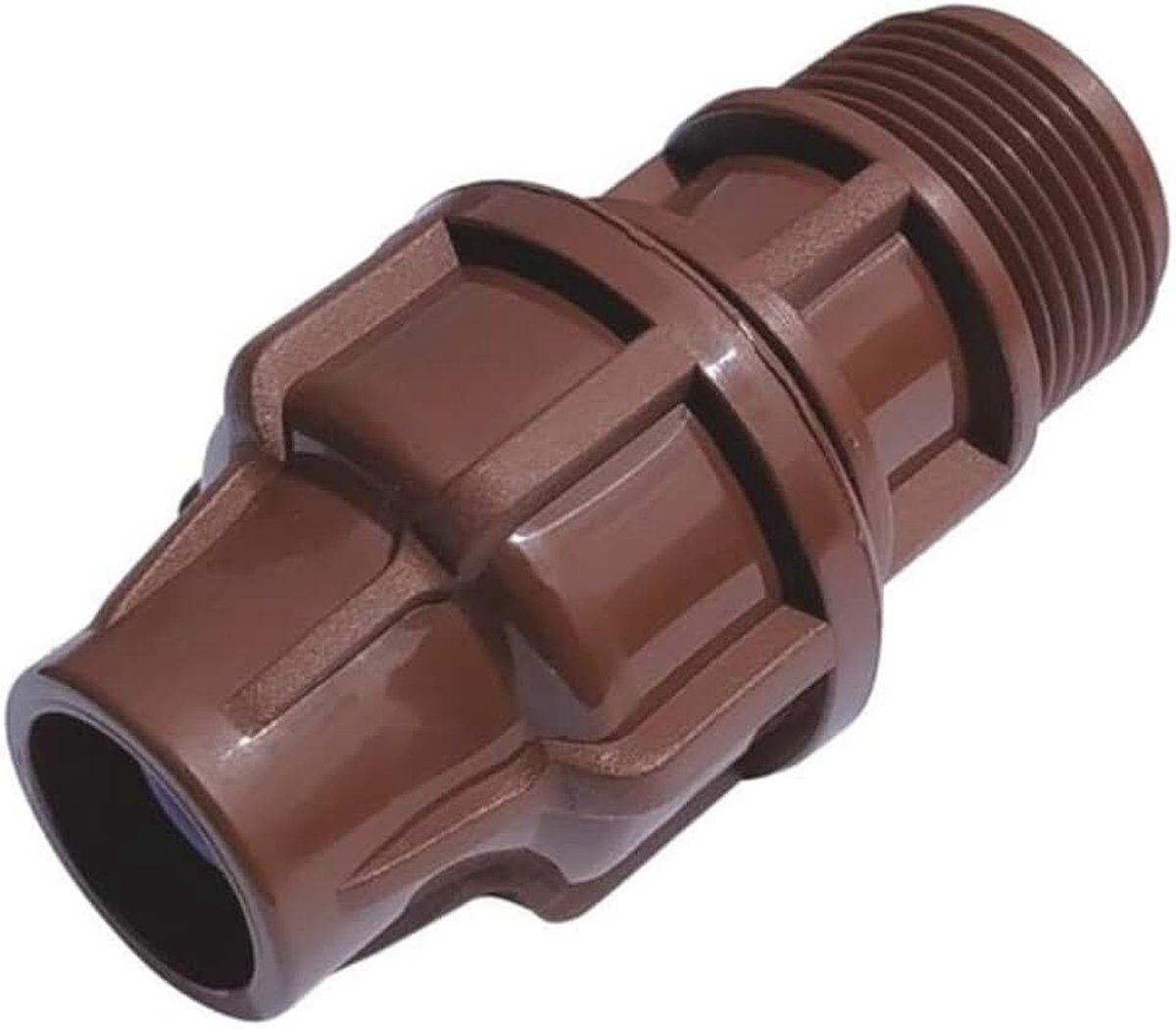Druppelirrigatie-accessoires, 16 mm, met veiligheidssluiting, verbindingsstukken, ellebogen en tes, bruin, speciaal voor verzonken buizen, zakken met 10 of 50 stuks (10, aansluiting met 3