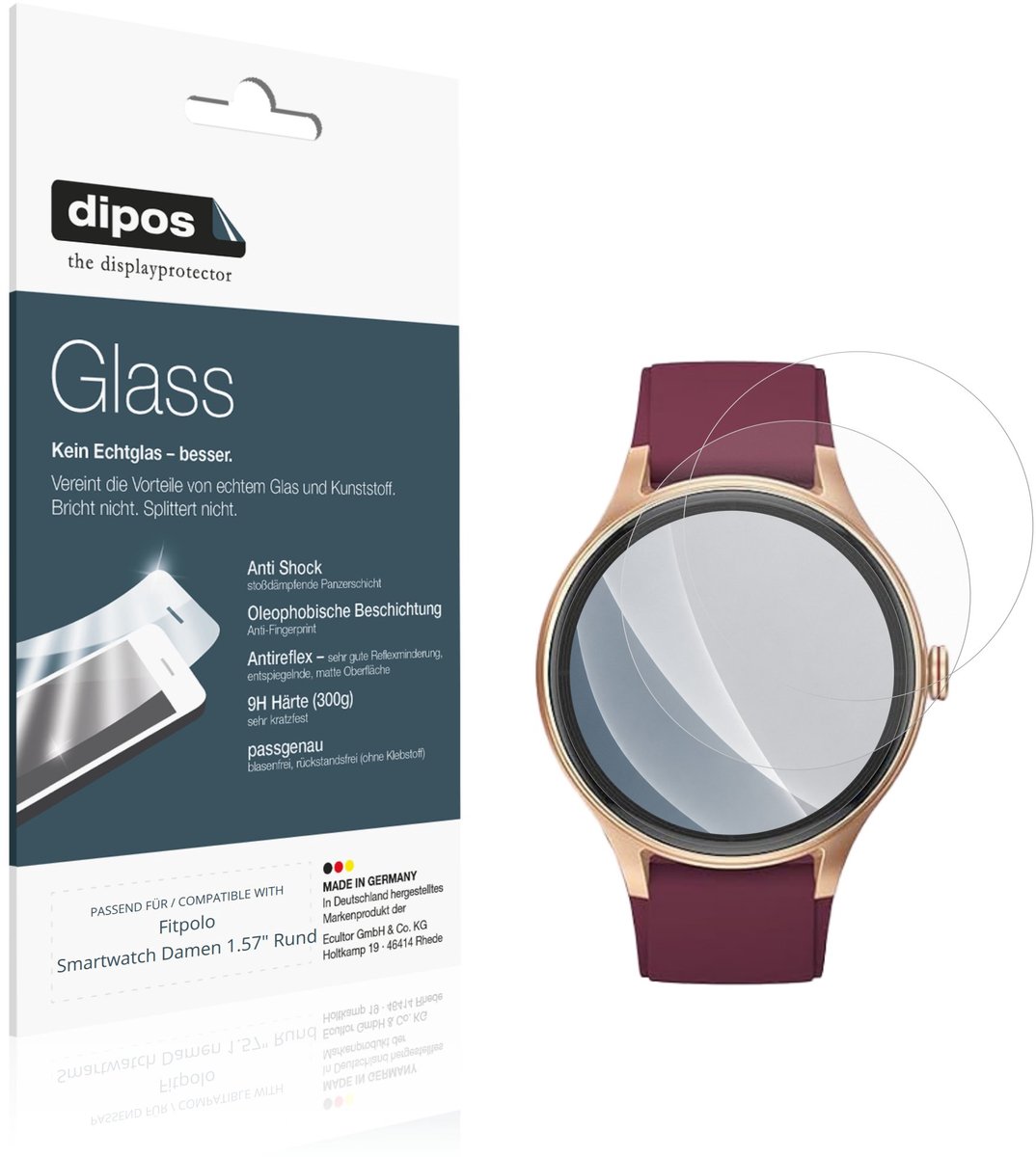 dipos – 2x Matte Pantserfolie geschikt voor Fitpolo Smartwatch Damen 1.57" Rund | 9H Screenprotector