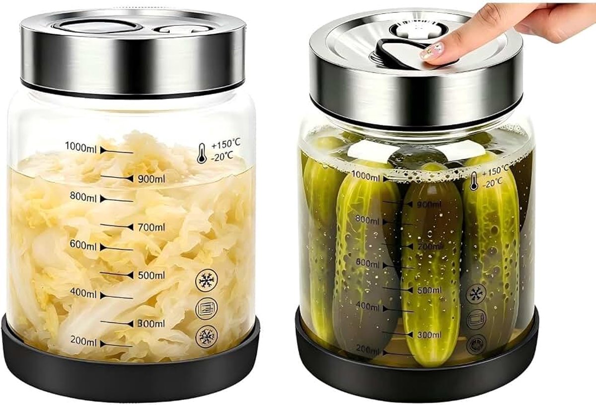 2 Stuks 1L Kimchi-Container, Fermenteerglas Met Deksel, Voor Zuurkool, Augurken, Rode Bieten, Kimchi, Waterkefir, Kombucha