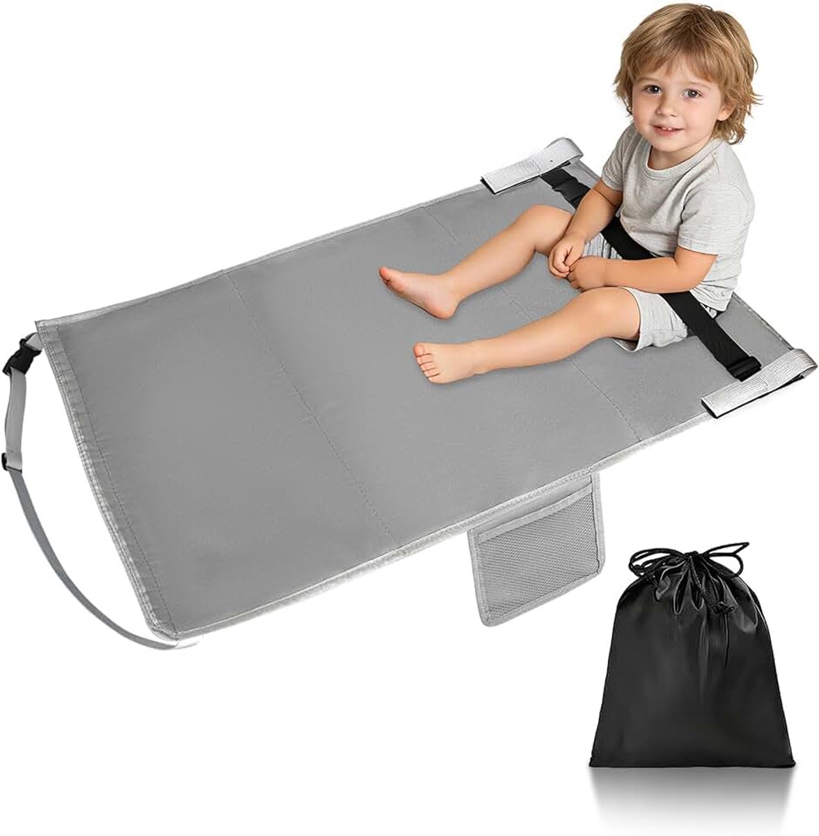Vliegtuigstoelverlenging voor kinderen, 79 x 44 cm, voetsteun, vliegtuig met zijzakken, reisbed voor kinderen, opvouwbaar verstelbaar kinderbed, vliegtuig om te slapen in vliegtuigen en