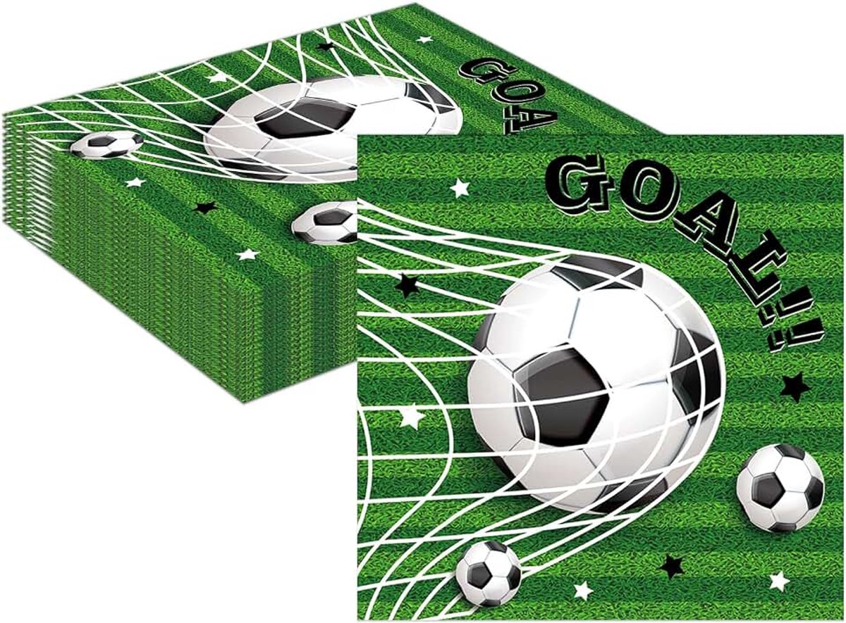 40 stuks voetbalservetten, 33 x 33 cm, tafeldecoratie voor kinderverjaardag, voetbalfeest en sport, 2-laags