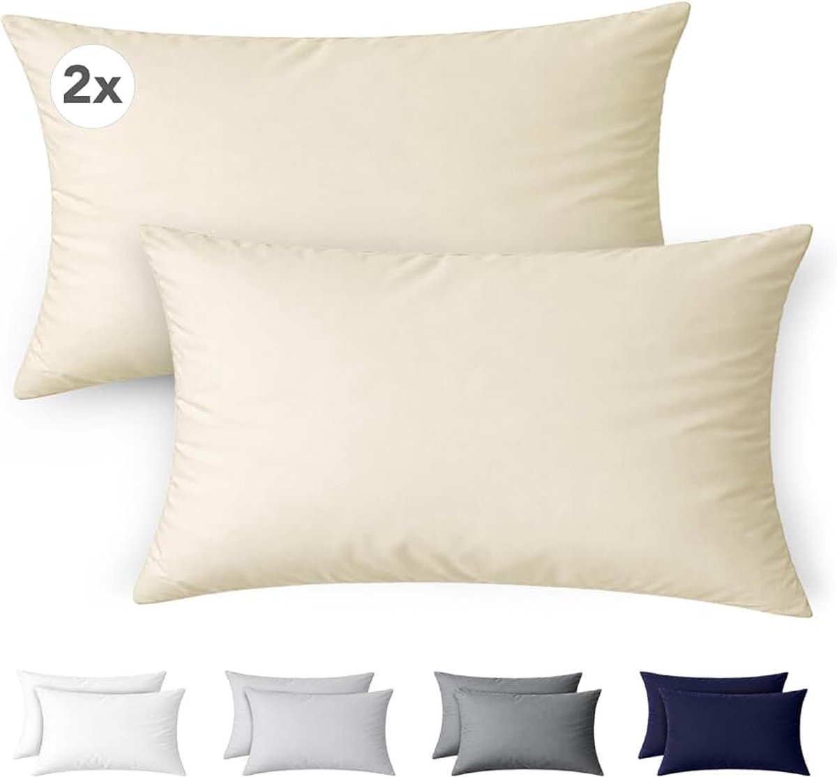 Pillowcase 50x70 cm Set of 2 in 100% Cotton Jersey 150 gsm in Beige with zip closure - soft pillow cover for standard pillows breathable and easy to wash