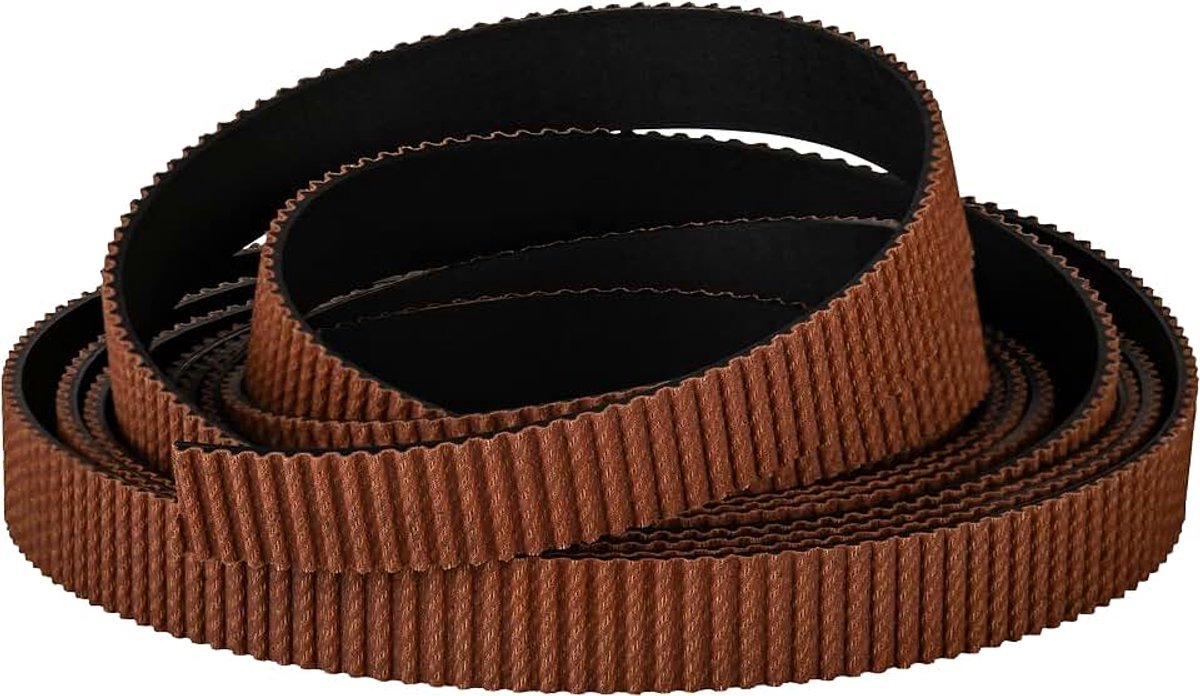Tandriem (2m x 10mm) | trekstreng van glasvezel | slijtvast bruin nylon tandoppervlak | 3D-printer
