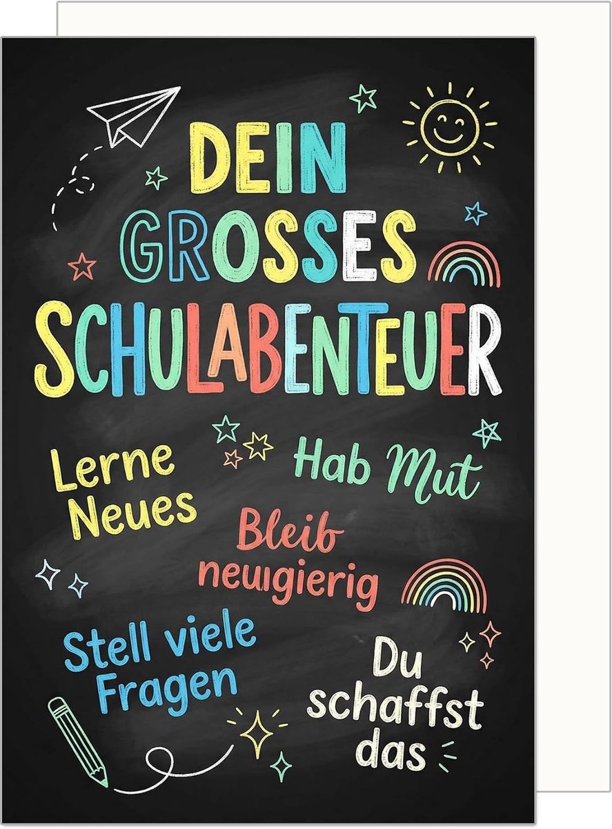 Seidel Premium wenskaart voor de eerste schooldag met envelop. eerste schoolkaart kaart eerste schoolkaart vouwkaart spreuk schoolkind meisje jongen eerste klas schoolintroductie