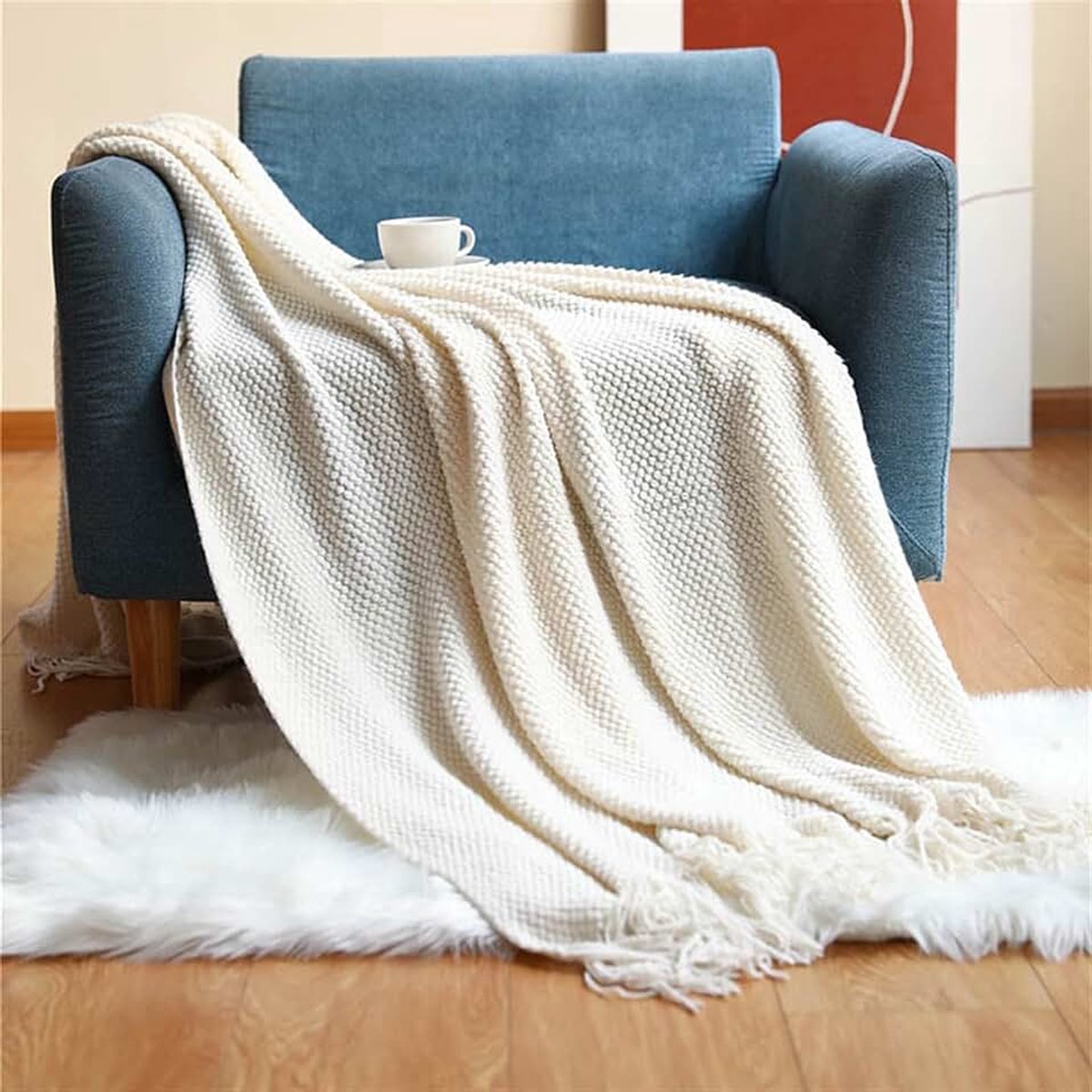 Gebreide deken sofa bed decoratieve beddraad dekens sofa kantoor dutje gooien dekens zachte handdoek bed plaid tapijtwerk Zachte deken (Color : Beige E, Size : 130x220cm)