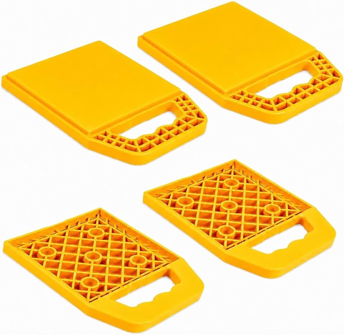4 artikelen onderlegplaten, 23 x 17 x 2 cm caravan steunplaten, onderleggerplaten caravan, steunplaten van kunststof met handvat voor caravan, camper, krik (geel)
