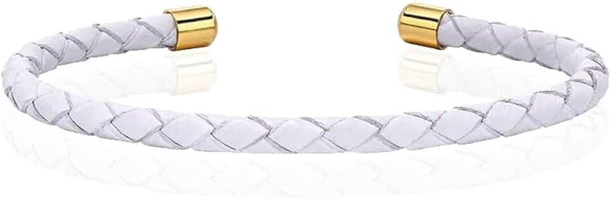 Dames Armband van Wit Leer met Goudkleurige Dopjes