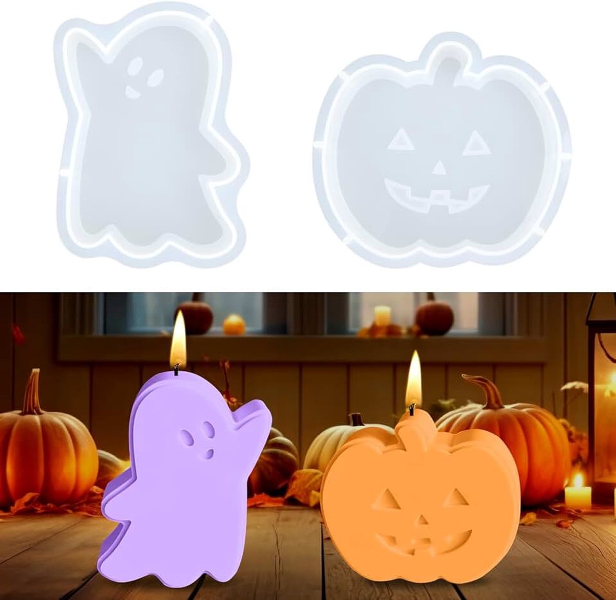 2 stuks siliconen vormen, gietvormen, geest, pompoen, kaarsvormen om te gieten, Halloween siliconen vorm kaarsenhouder, knutselbeton, gips, vormen voor kunsthandwerk, Halloween-decoratie, doe-het-zelf