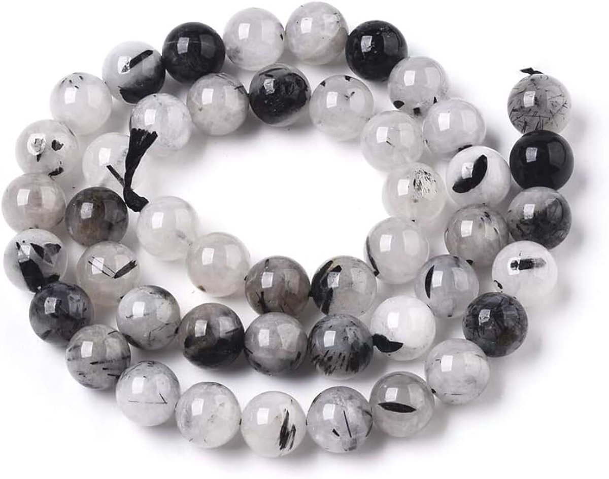 Kwarts edelsteen kralen voor het maken van sieraden DIY armband halsketting ronde kralen (zwart gerutilated kwarts, 8 mm)