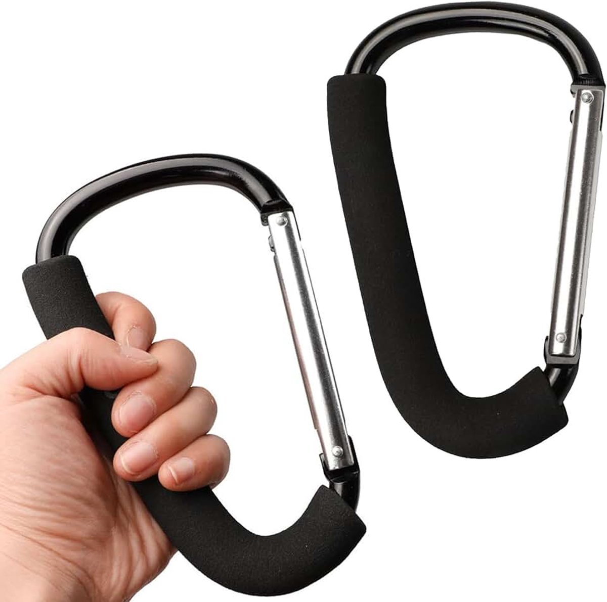 Karabijnhaken, grote kinderwagen-karabijnhaken, groot, 16 cm, aluminium karabijnhaak, grote kinderwagenaccessoires, kinderwagenclips voor het ophangen van tas en winkelen