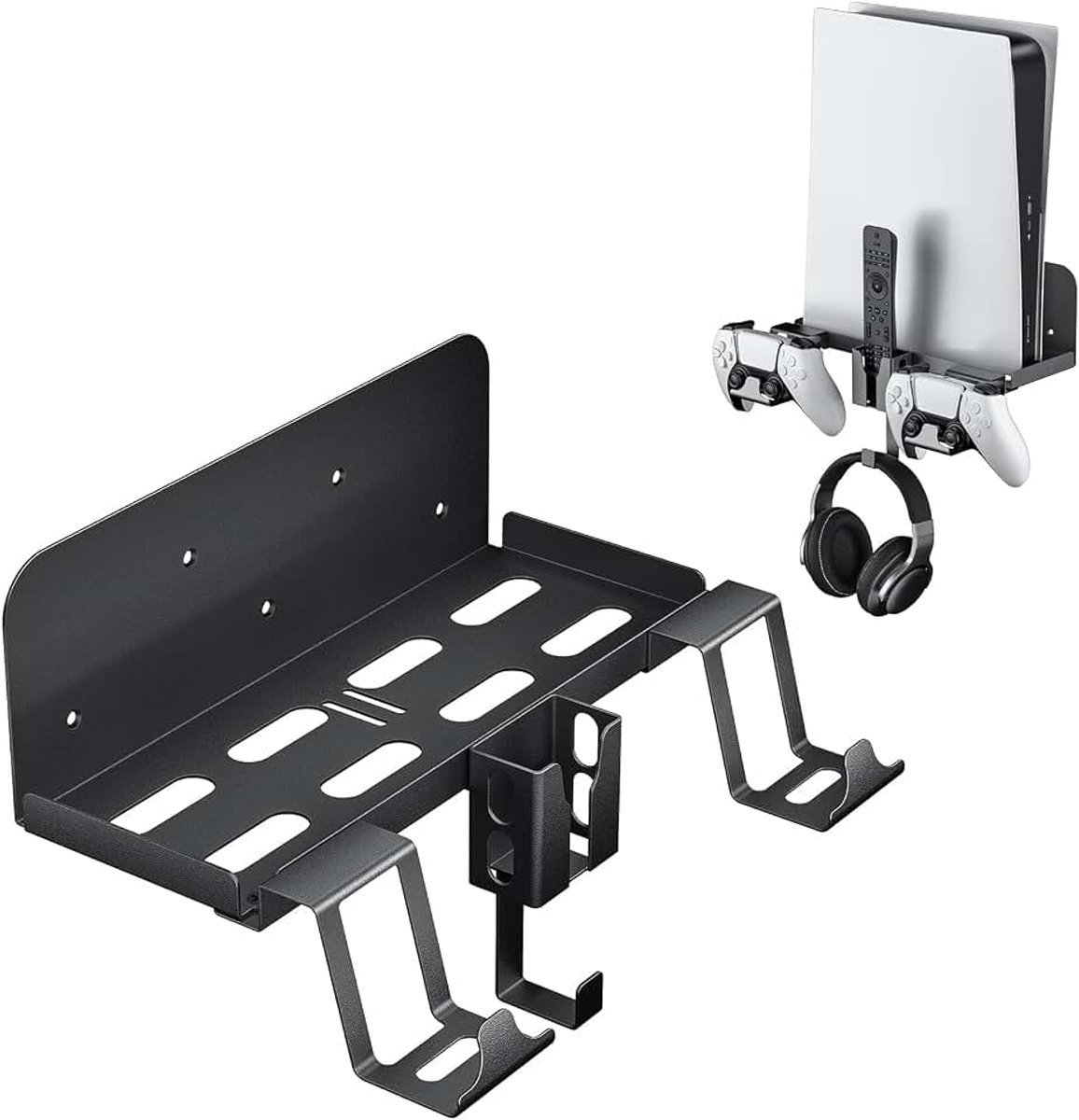 Muurbeugel, 5 in 1 Playstation 5 Muurbeugel (Disc en Digitale Editie) voor Playstation 5 met Afneembare Controller Houder & Koptelefoon Hanger & Afstandsbediening Houder (Zwart)