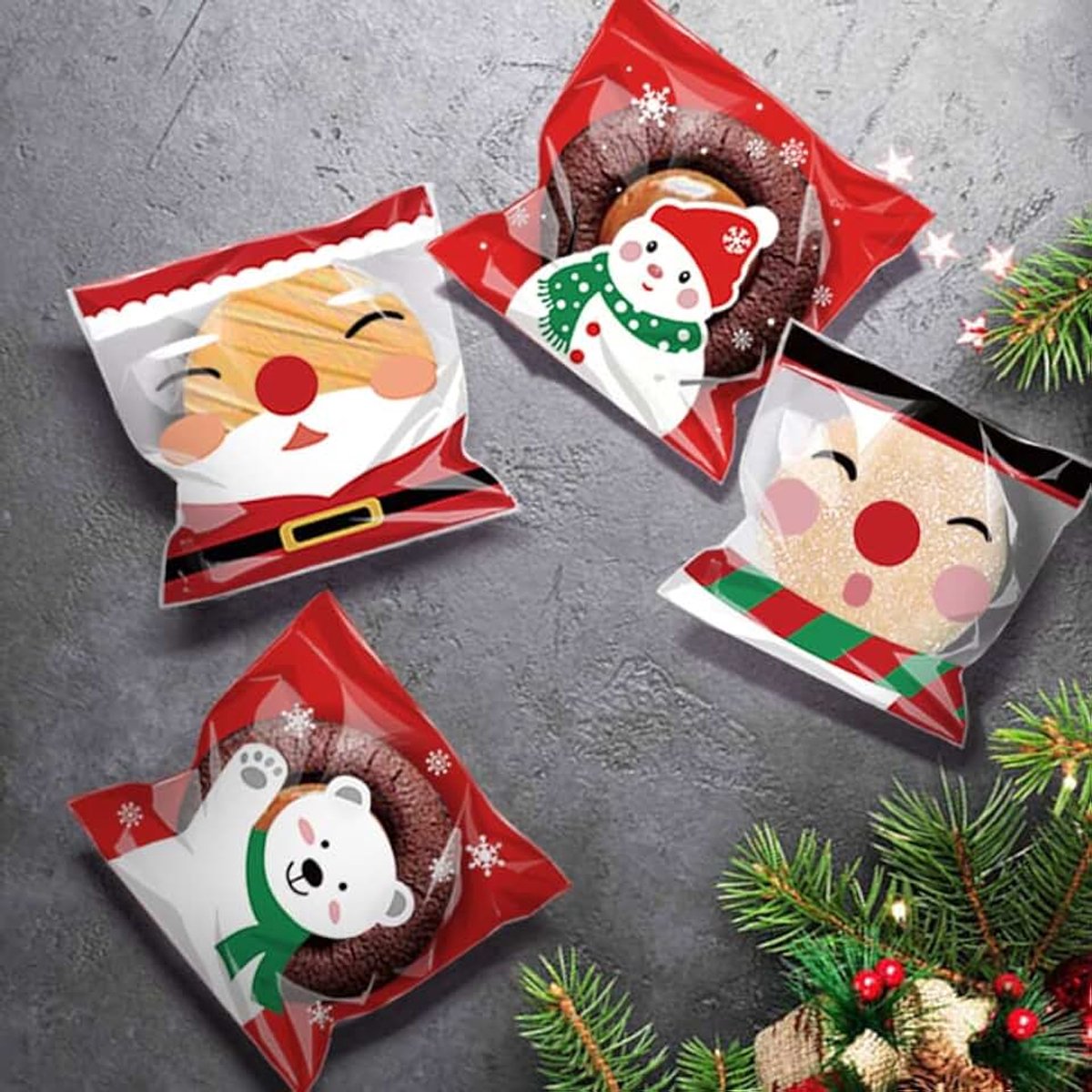 Koekjeszakken,Cellofaan Zoete Zakken Voedsel Zakken Cellofaan Zakken Zelfafdichting,Biscuit Zakken voor Feestdecoratie, Bakken Koekjes, Snoep