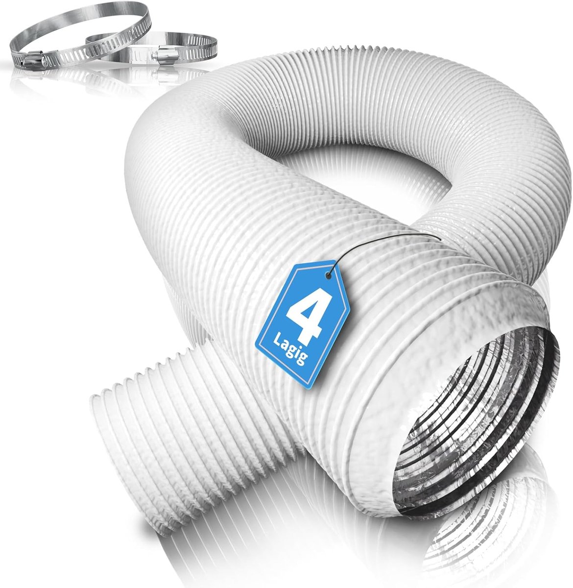100 mm aluminium buis flexibele buis max. lengte 3 m, flexibele slang met 2 slangklem voor mobiele airconditioning, droger, afzuigkap en afzuigventilator (wit)