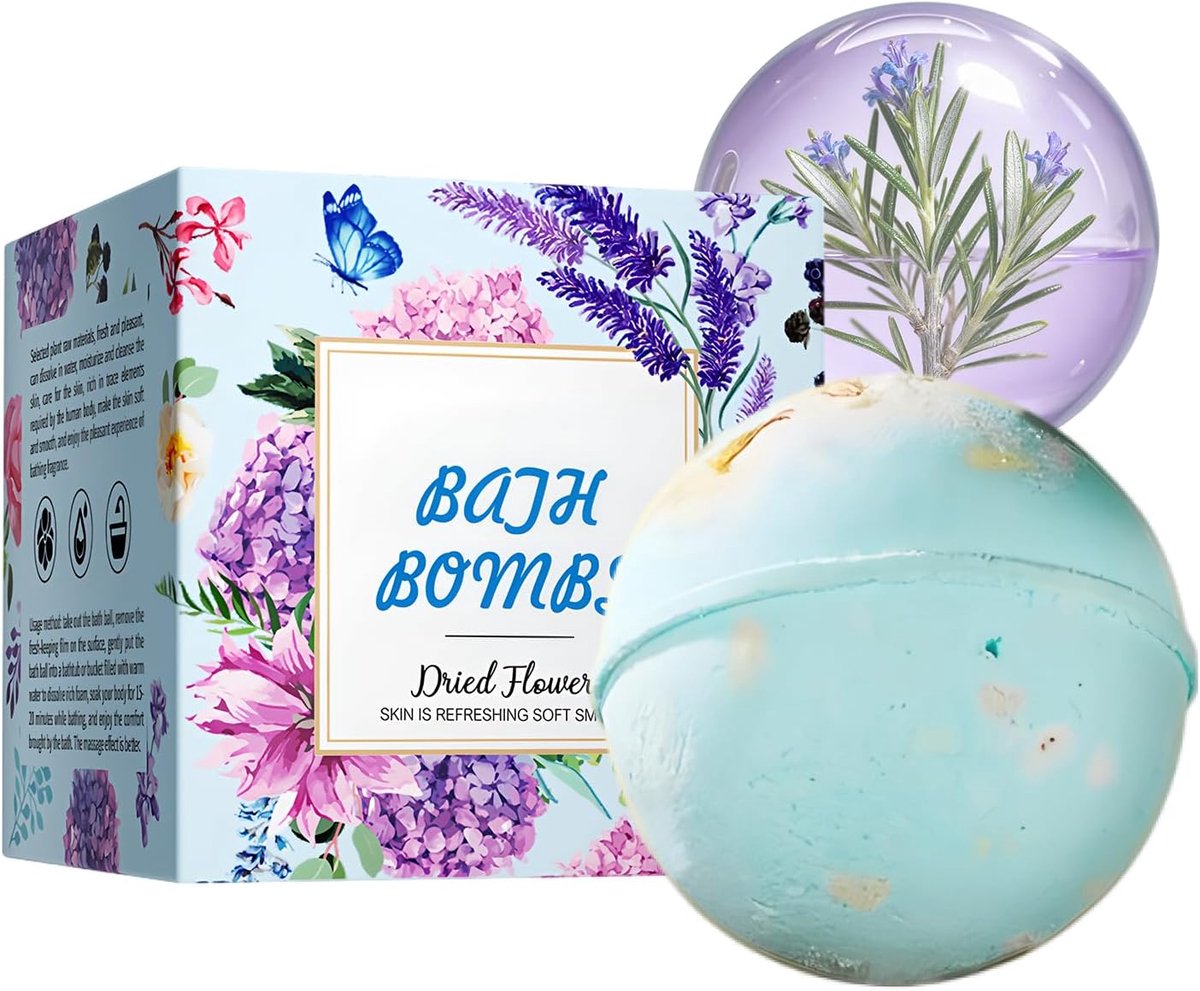 Natuurlijke Verzorgende Badbollen met Gedroogde Bloemen, Luxueuze Badbollen voor een Ontspannend Spa-gevoel, Diep Hydraterend en Reinigend, Enkel Verpakt (Rozemarijn)
