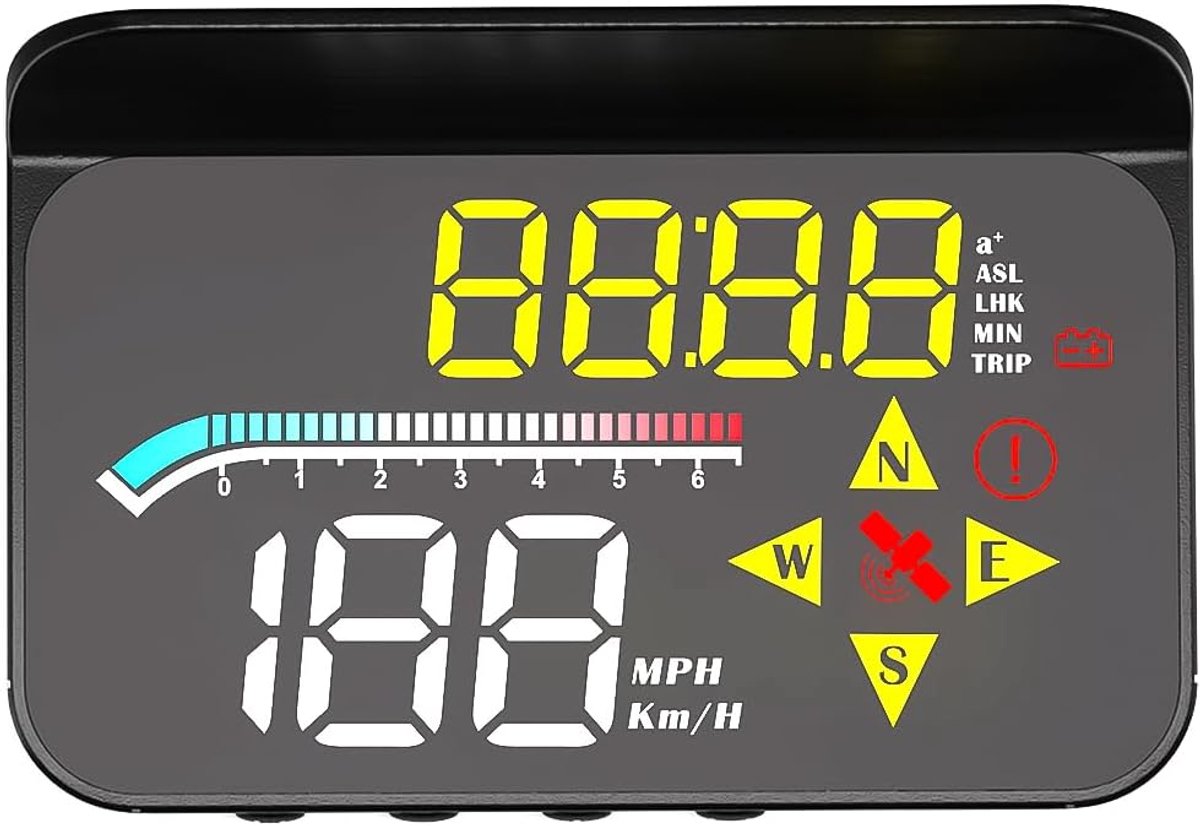Head-Up Display HUD Digitale Snelheidsmeter GPS Snelheidsmeter Universele KMH en MPH met Kompas Snelheidswaarschuwing Multifunctioneel display