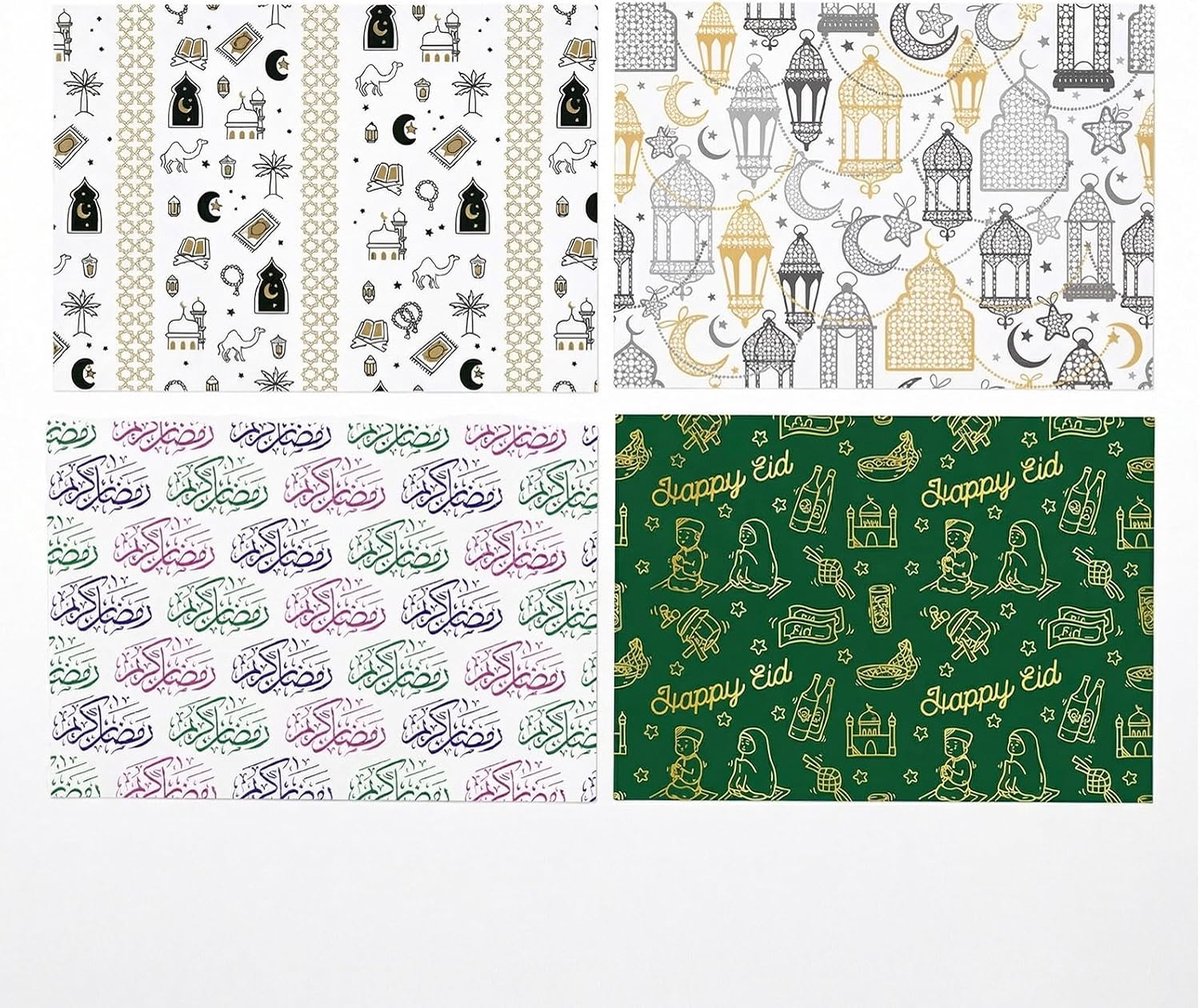 Cadeaupapier Ramadan Kareem-cadeauverpakking met moskee-, lantaarn- en kameelmotieven voor islamitische feestdagen en feestdecoratie 50 x 70