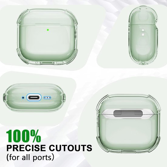 Transparante hoes compatibel met Airpods 4 met reinigingsset,zachte TPU-beschermhoes compatibel met Airpods 4 Generatie,met handriem, ondersteuning voor draadloos opladen,schokbestendig(Groen) — afbeelding 2