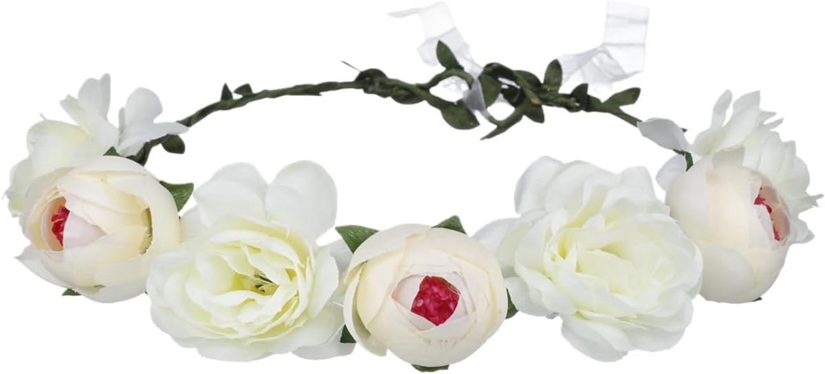 Bloemenkrans, hoofdband, kunstbloemen, haarband, corolla-hoofdband, rozenhaarslinger voor bruid, bruiloft, festival, party, strand (wit)