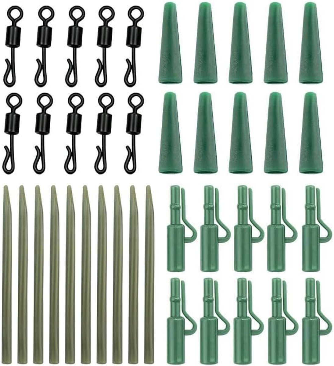 40-delige accessoireset voor karpervissen met lood, inclusief veiligheidsclips voor lood, antisierhulzen, rubberen druppels, snelwisselwartels voor lichte lood en Monta