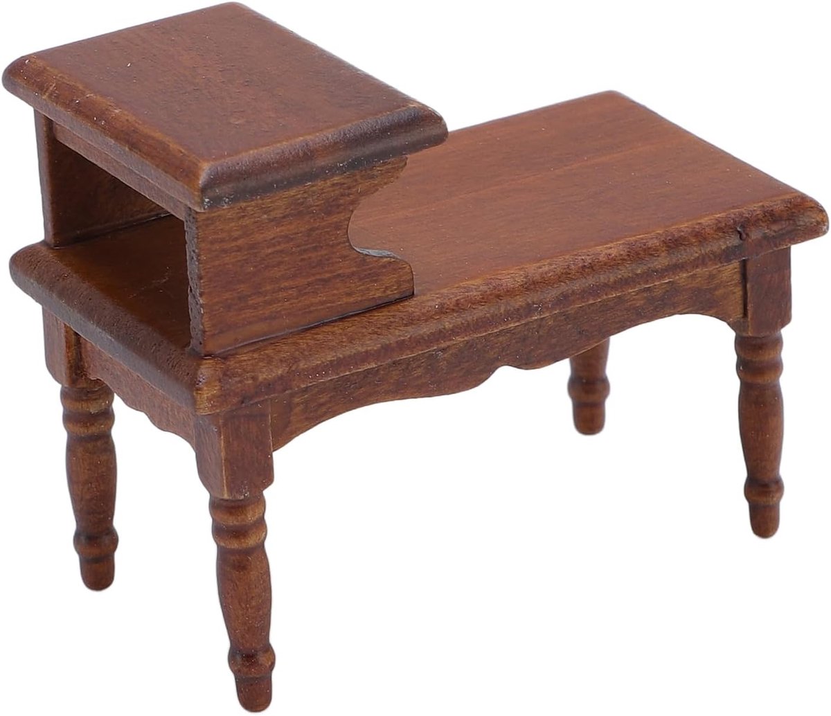 Meubels, Poppenhuis Dubbellaagse Salontafel, Prachtige Houten Vakmanschaptafel met Schaal 1:12, Ideaal voor Poppenhuiswoonkameraccessoires